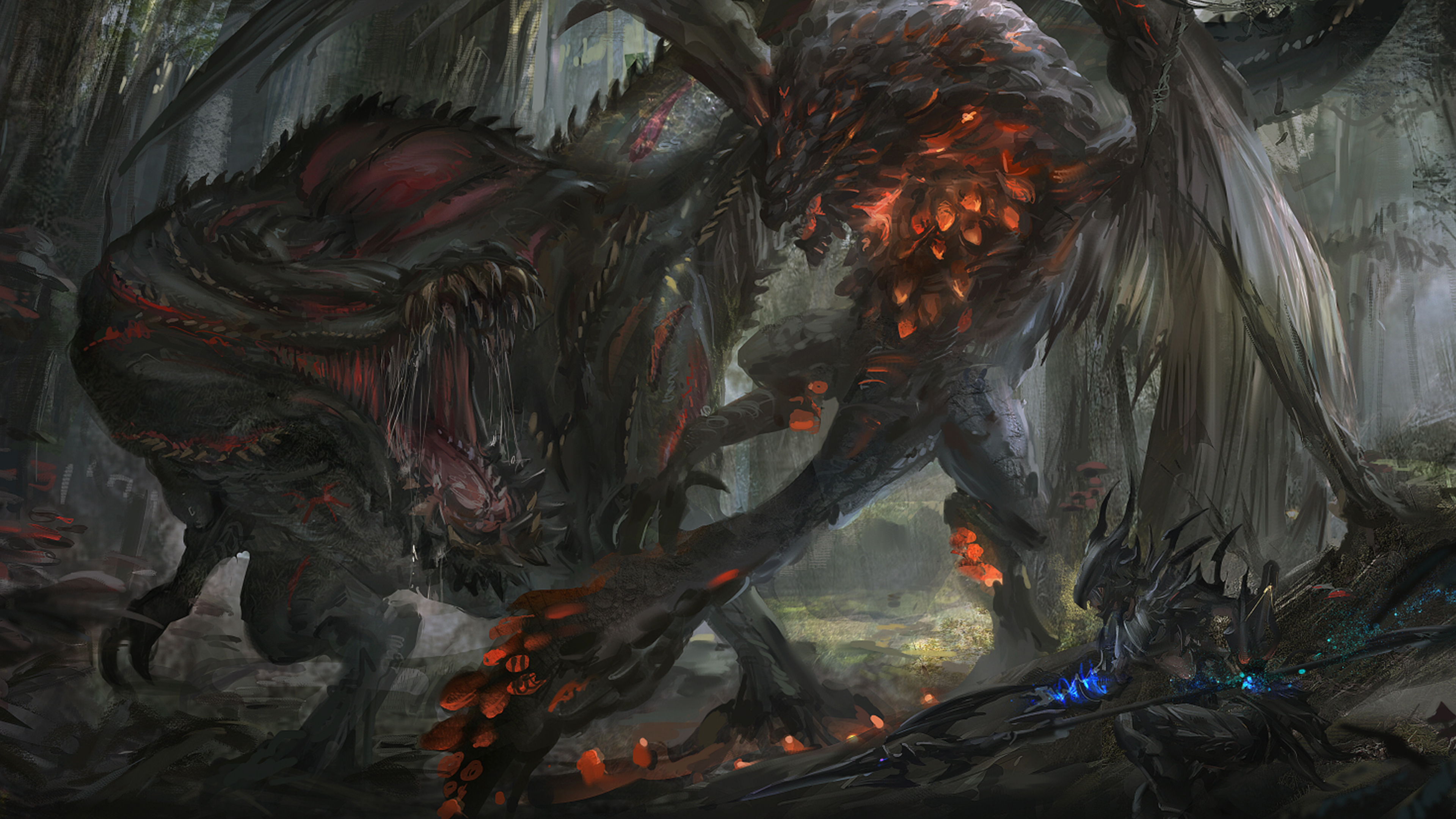 Epic Monster Hunter Battle Between Deviljho and Bazelgeuse HD Wallpaper
