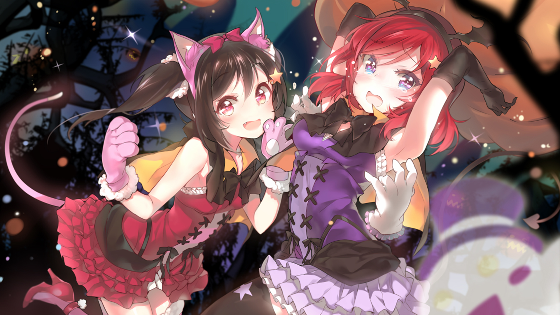 Nico Yazawa and Maki Nishikino from Love Live! in Halloween costumes HD Wallpaper