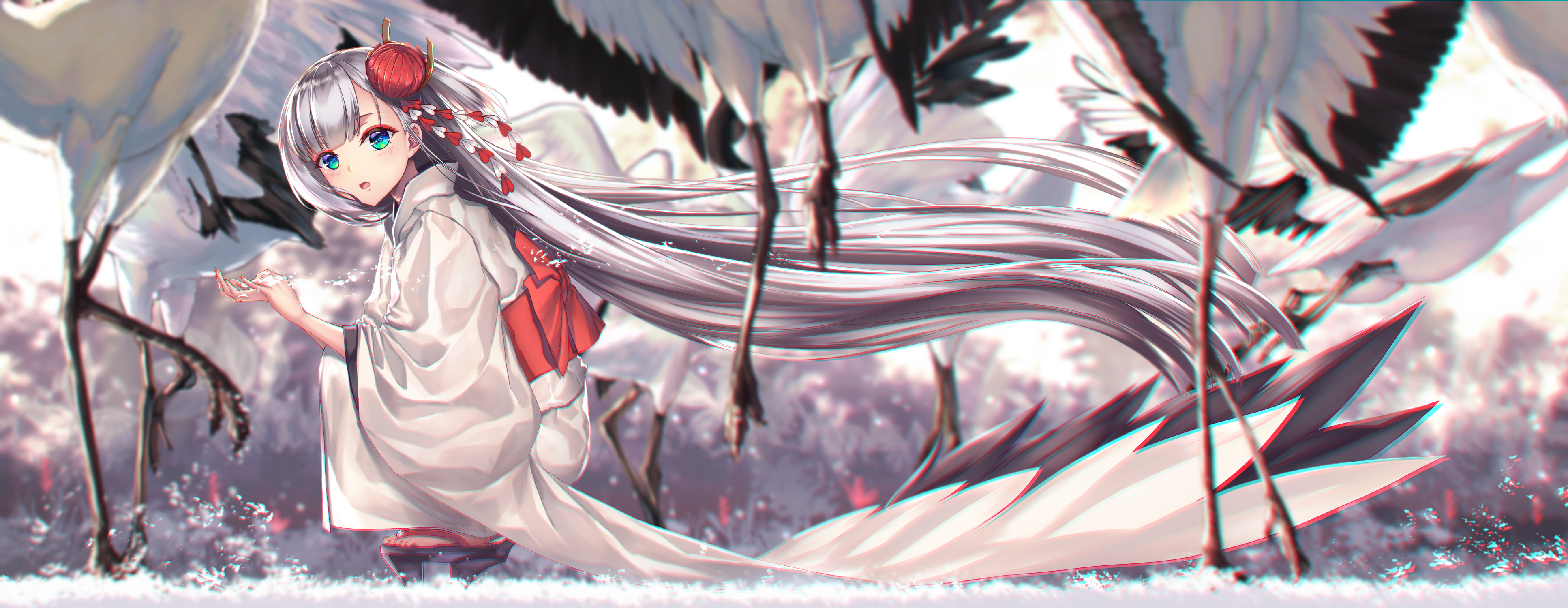 Shoukaku from Azur Lane with cranes HD Wallpaper