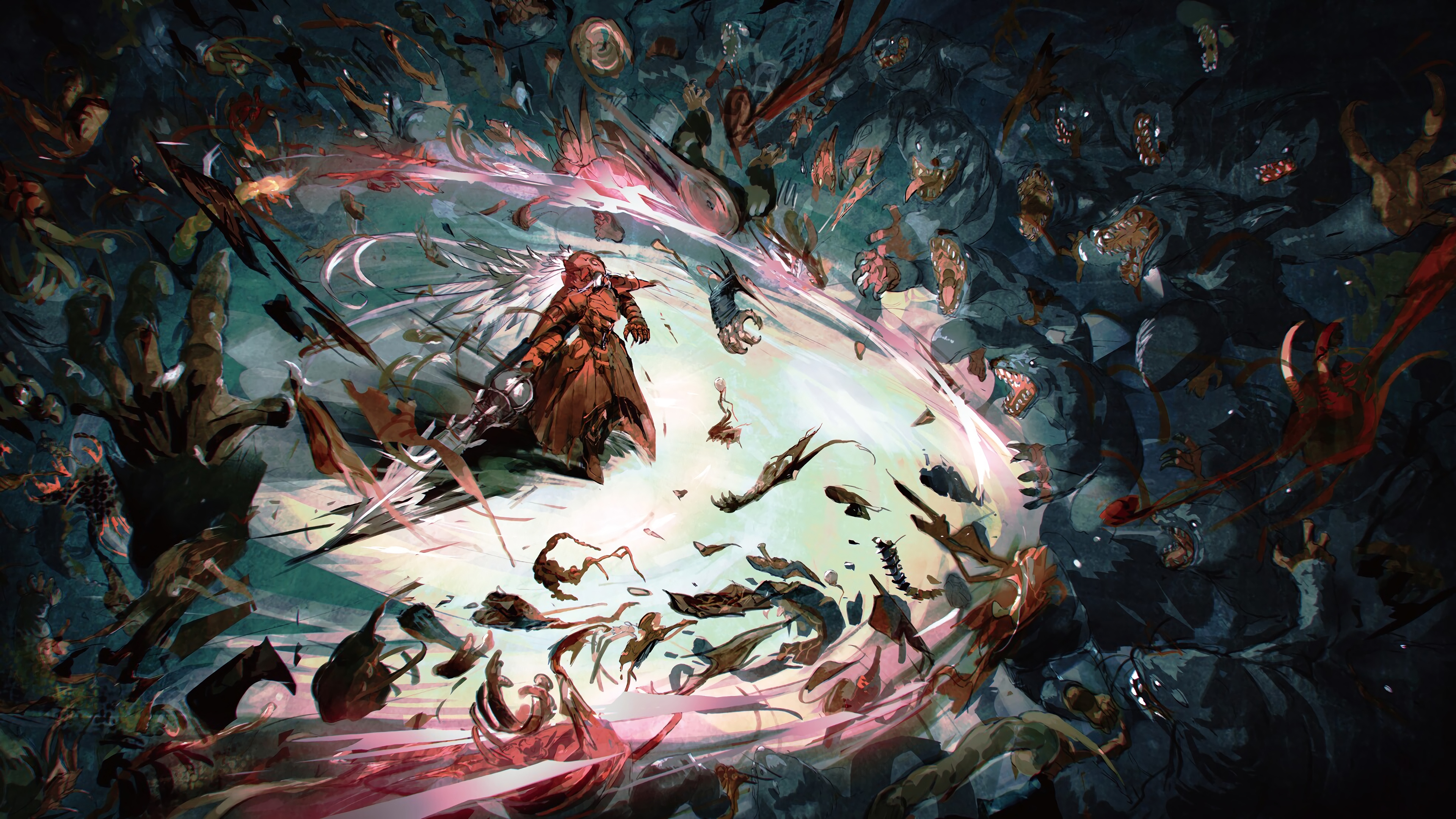 Shalltear Bloodfallen from Overlord fighting monsters HD Wallpaper