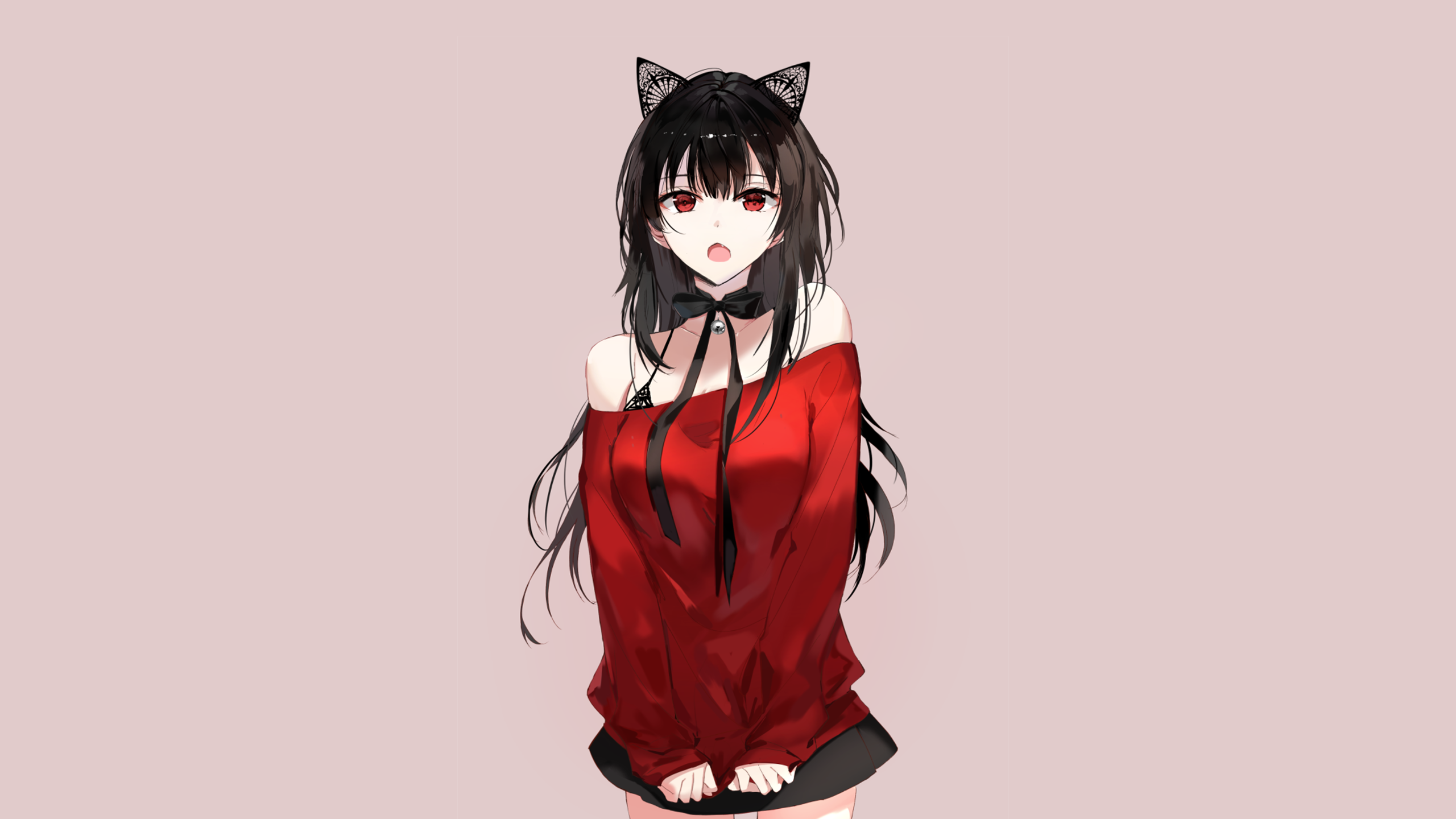 Anime Girl with Black Hair and Red Eyes HD Wallpaper