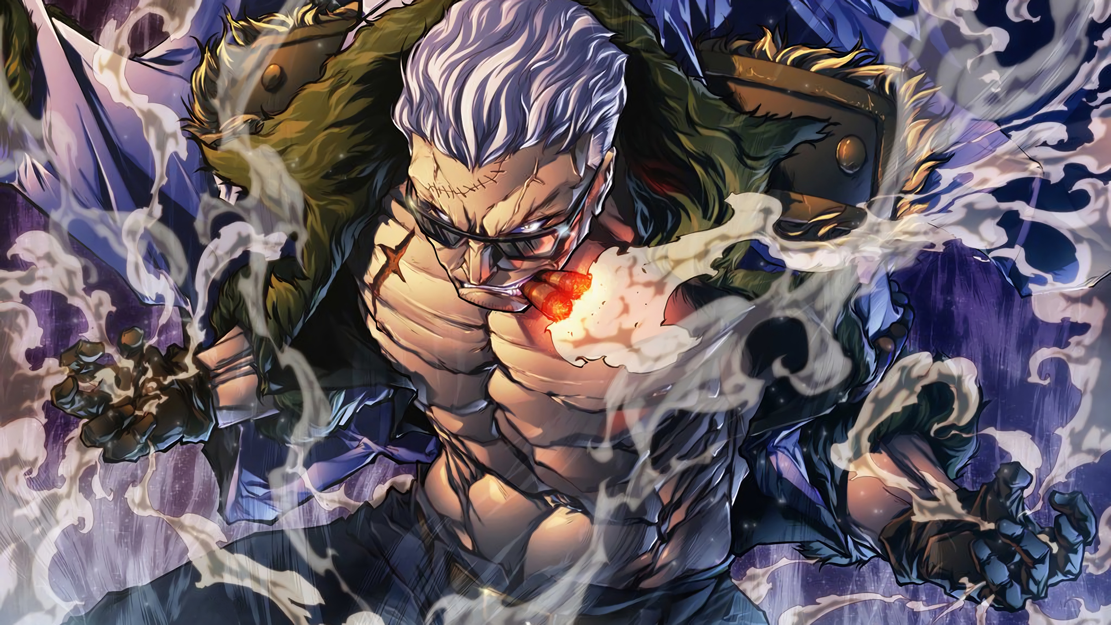 Smoker from One Piece with White Hair and Cigar HD Wallpaper