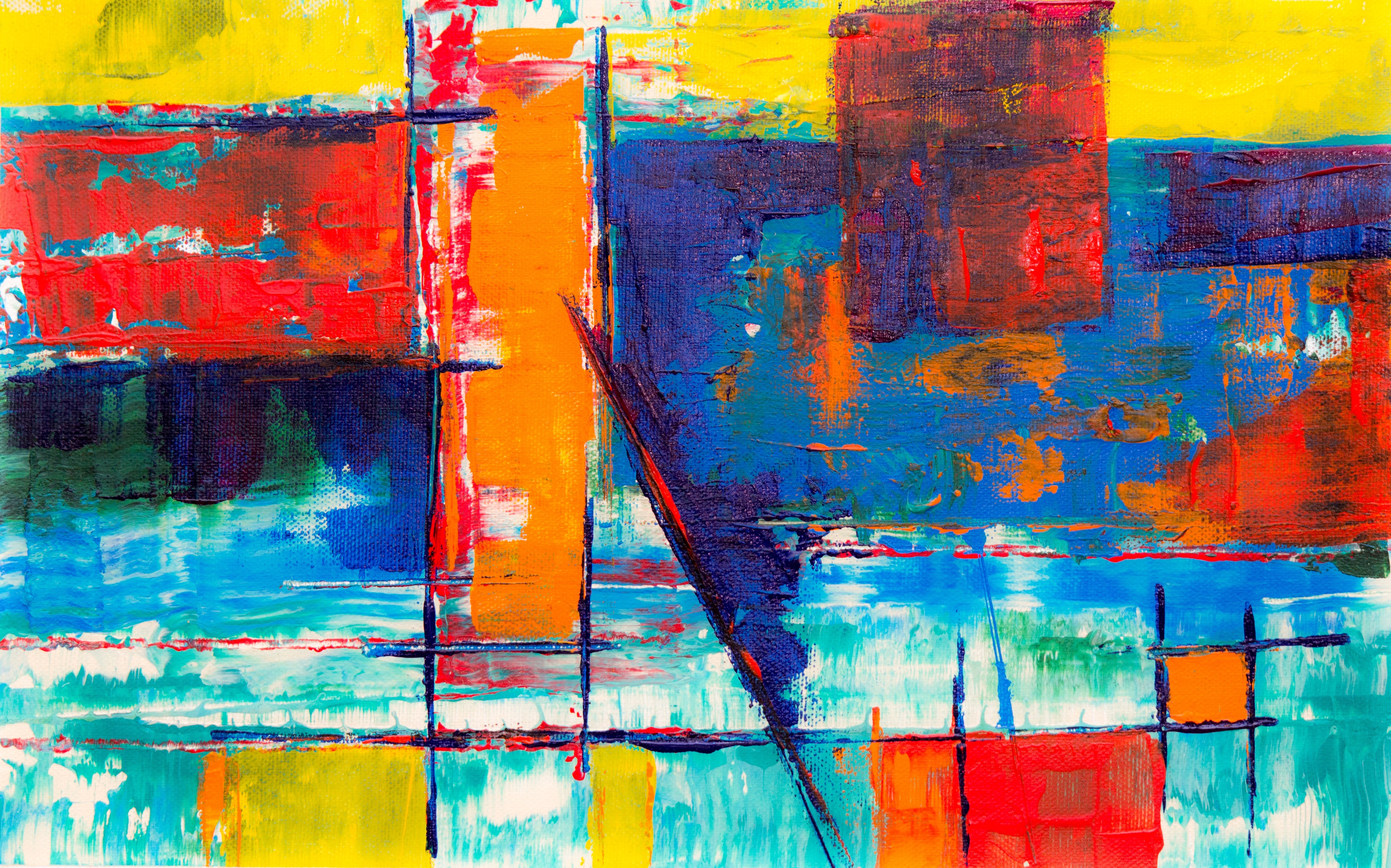 Abstract painting with geometric shapes and bold colors HD Wallpaper