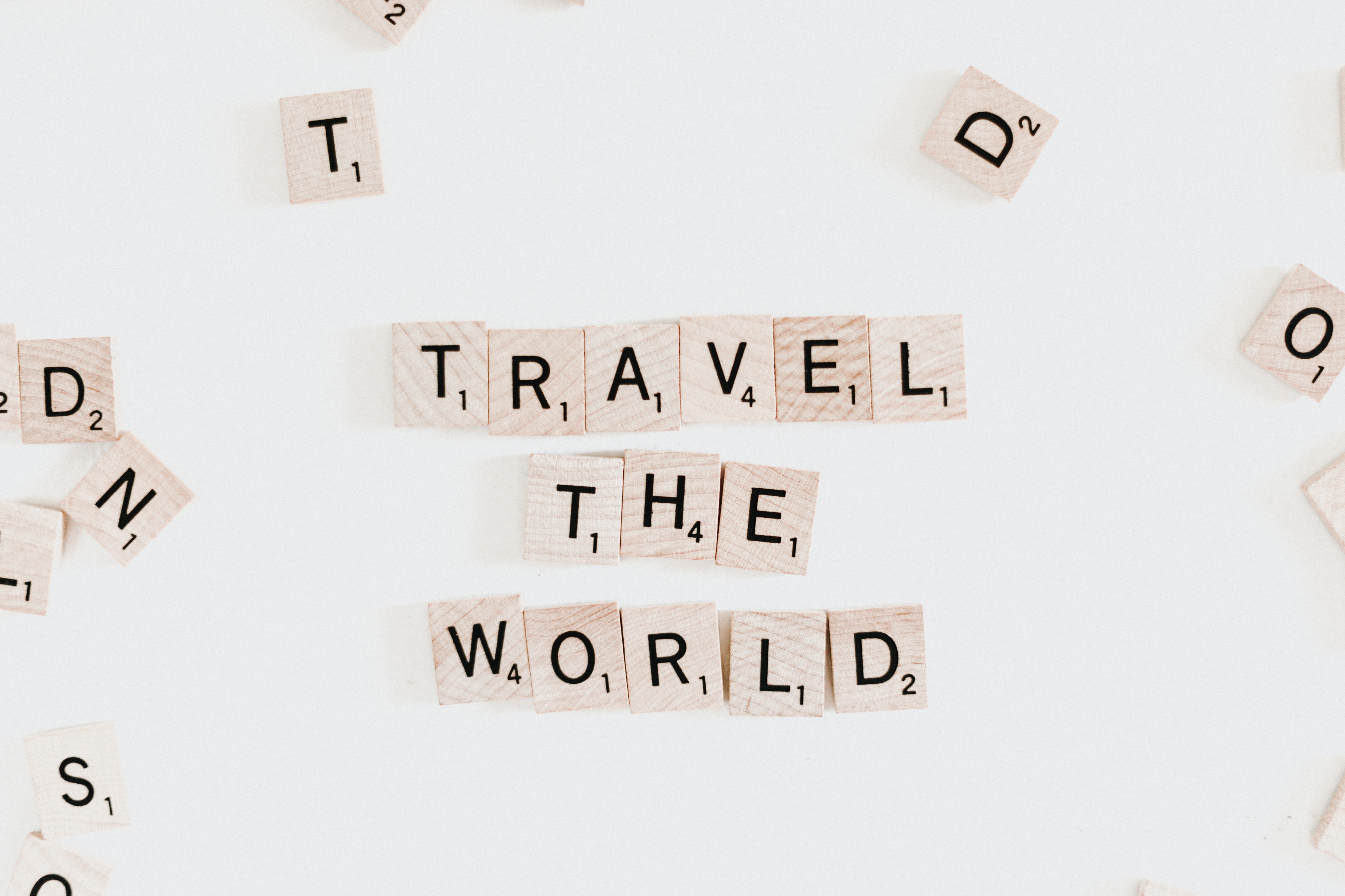 Scrabble tiles spelling "TRAVEL THE WORLD" HD Wallpaper