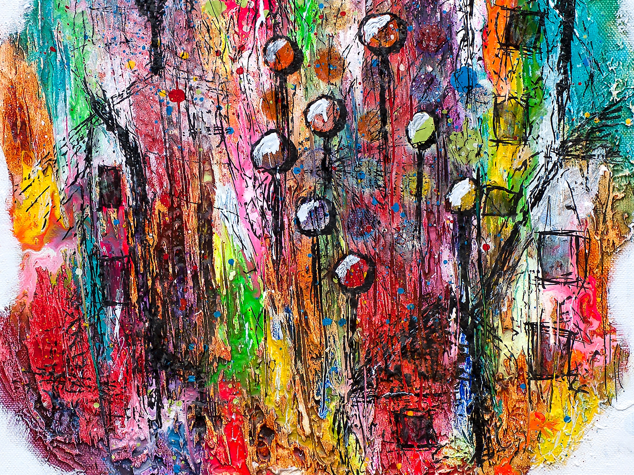 Abstract painting with colorful textures and shapes HD Wallpaper