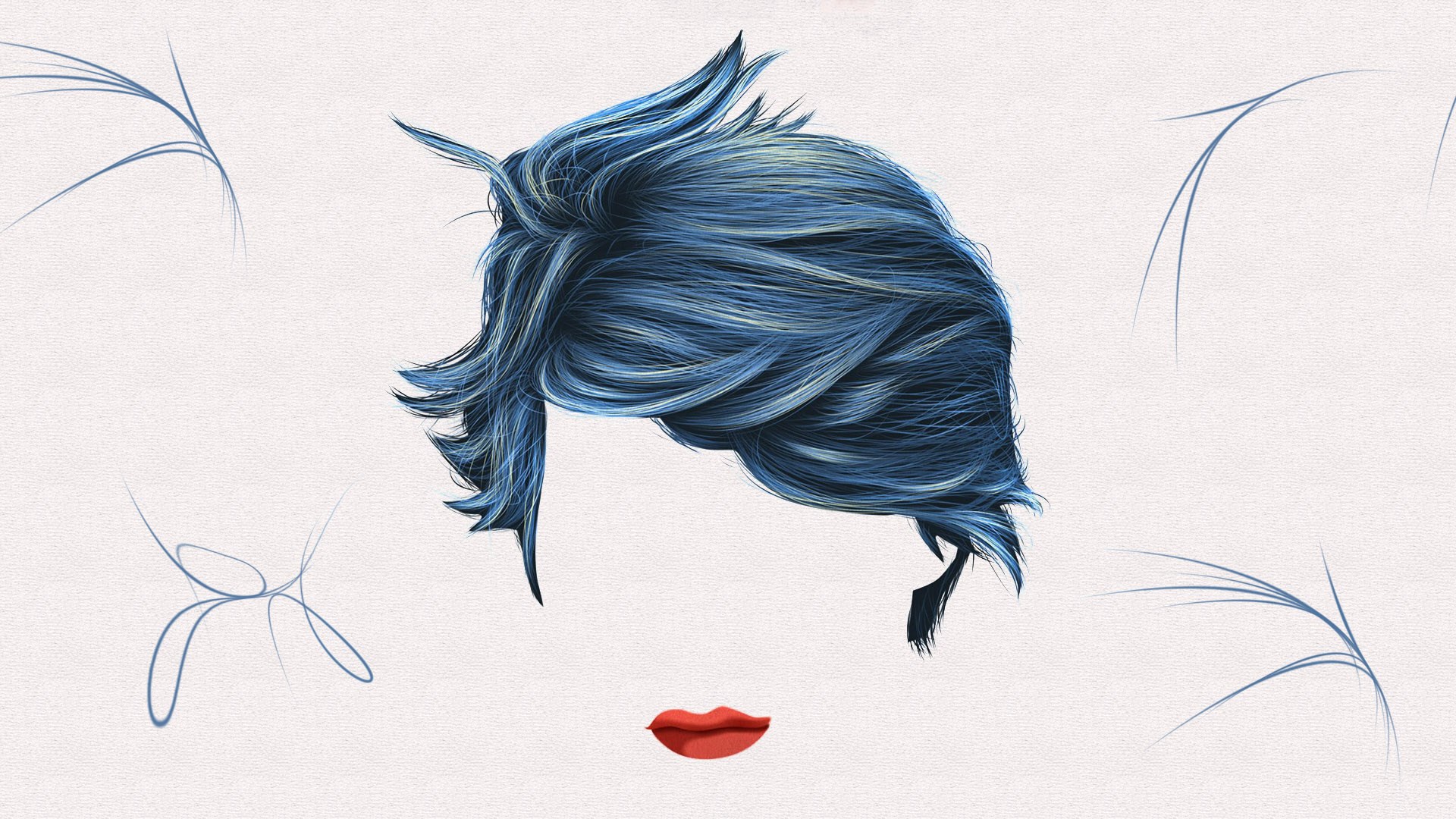 Blue hair and red lips illustration HD Wallpaper