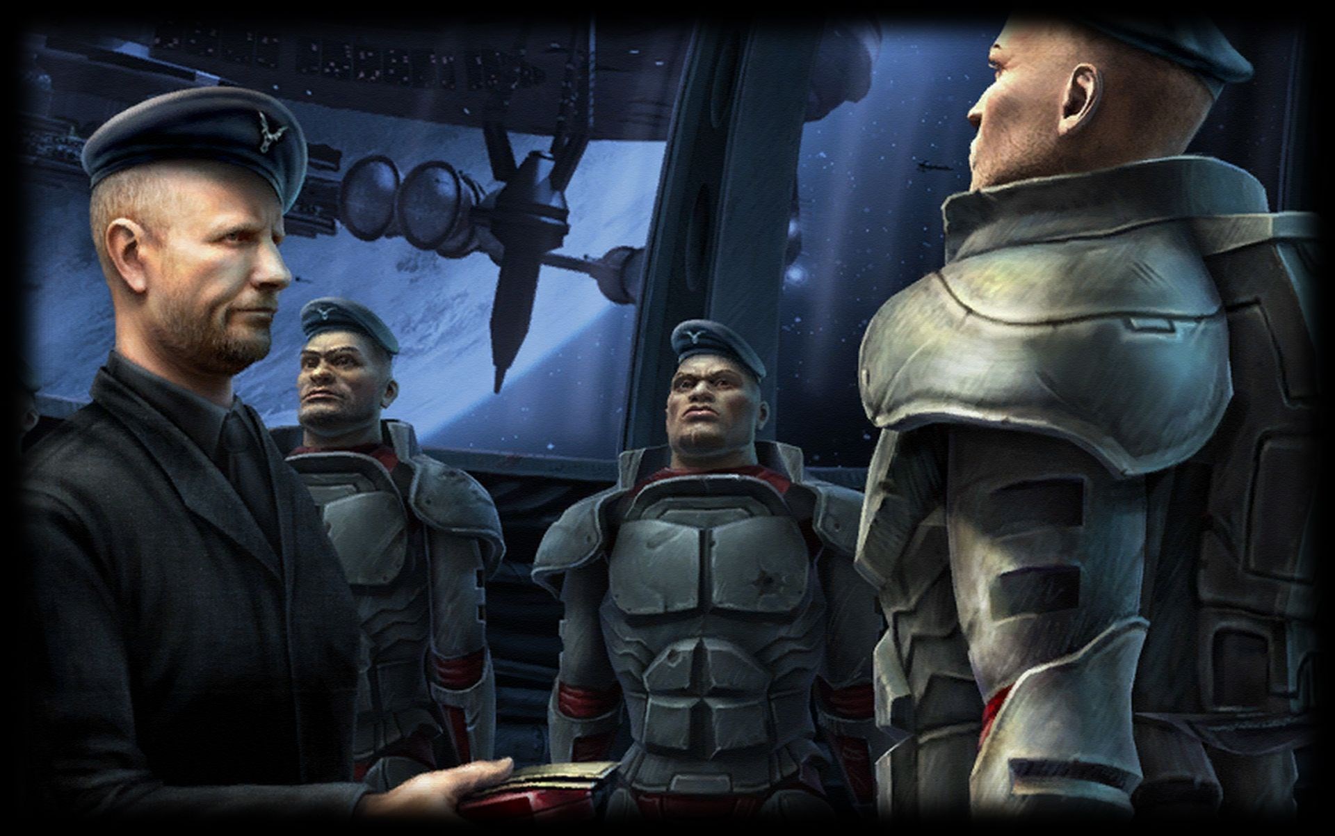 Four soldiers in a spaceship HD Wallpaper