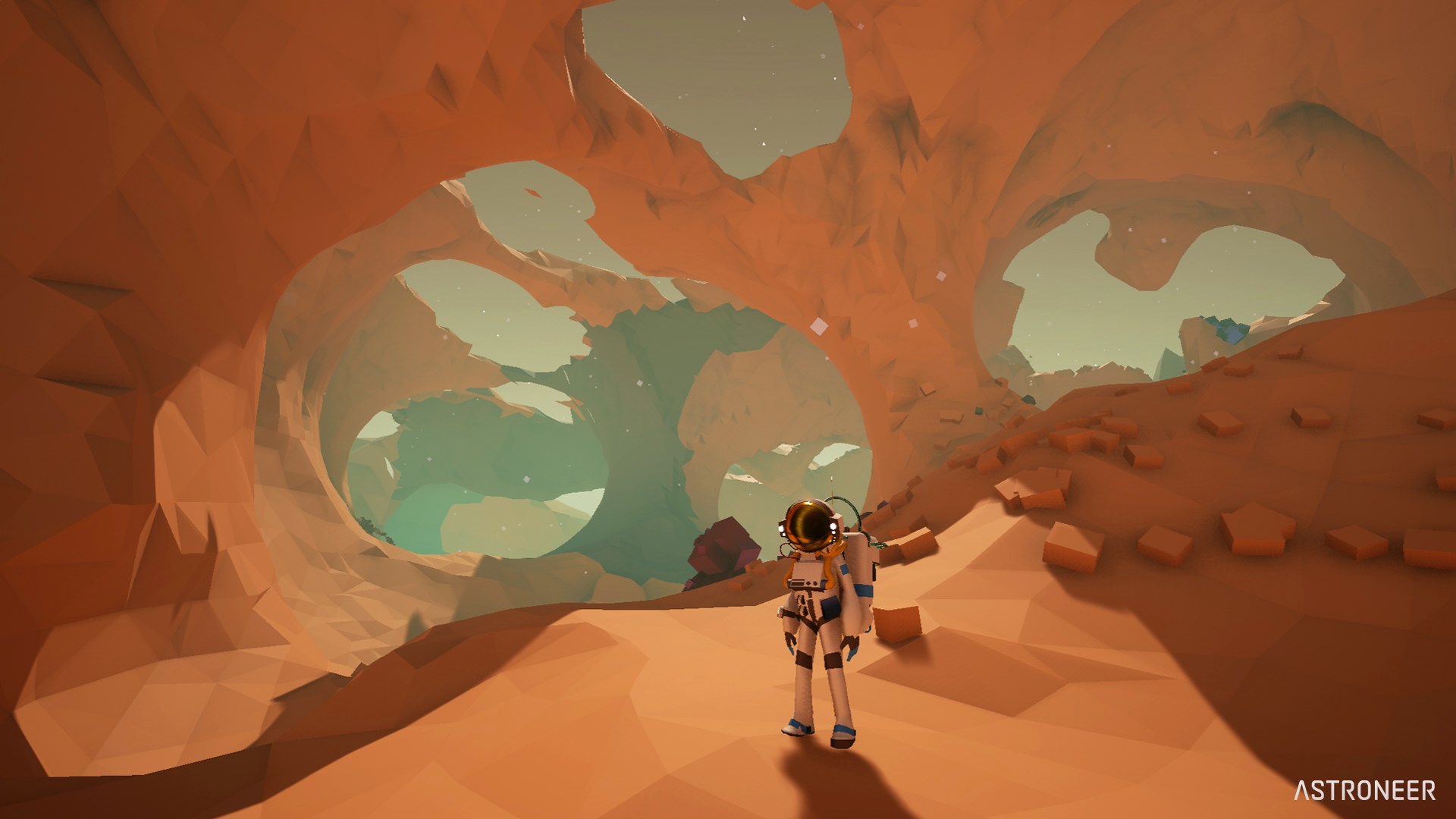 Astroneer astronaut in a cave HD Wallpaper