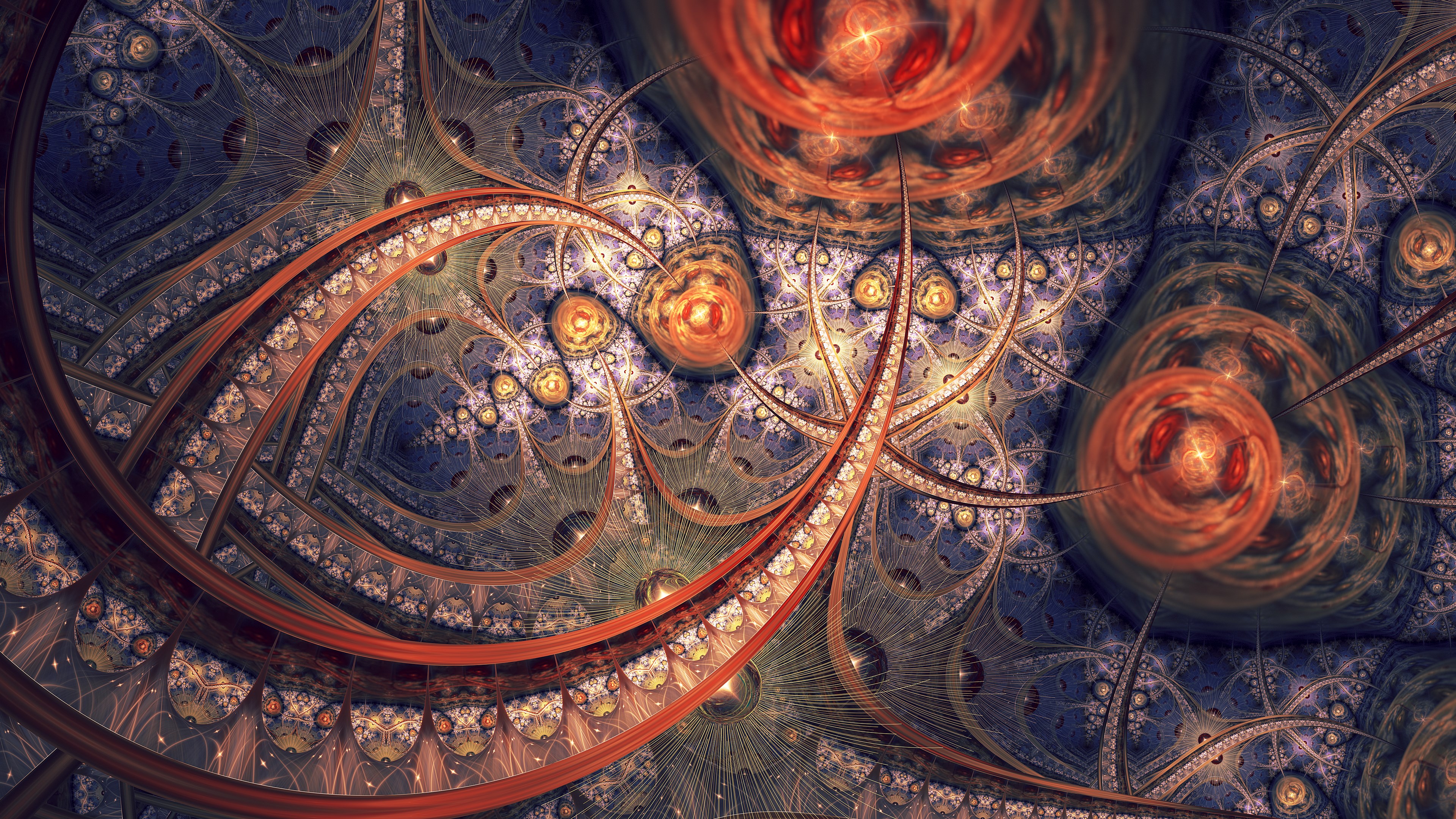 Intricate 4K Fractal with Glowing Spheres and Spirals HD Wallpaper