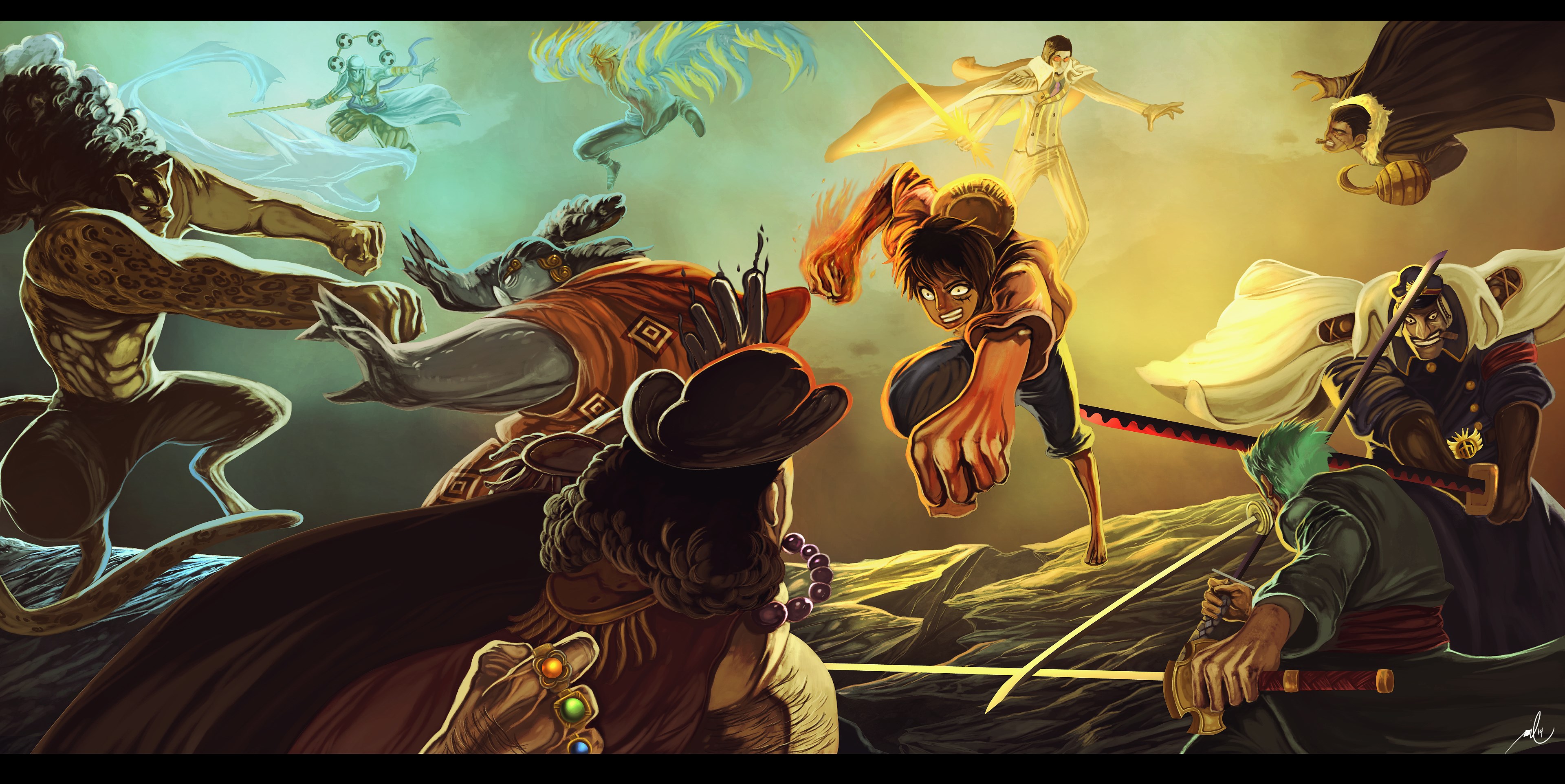 Epic Battle Scene from One Piece Anime HD Wallpaper