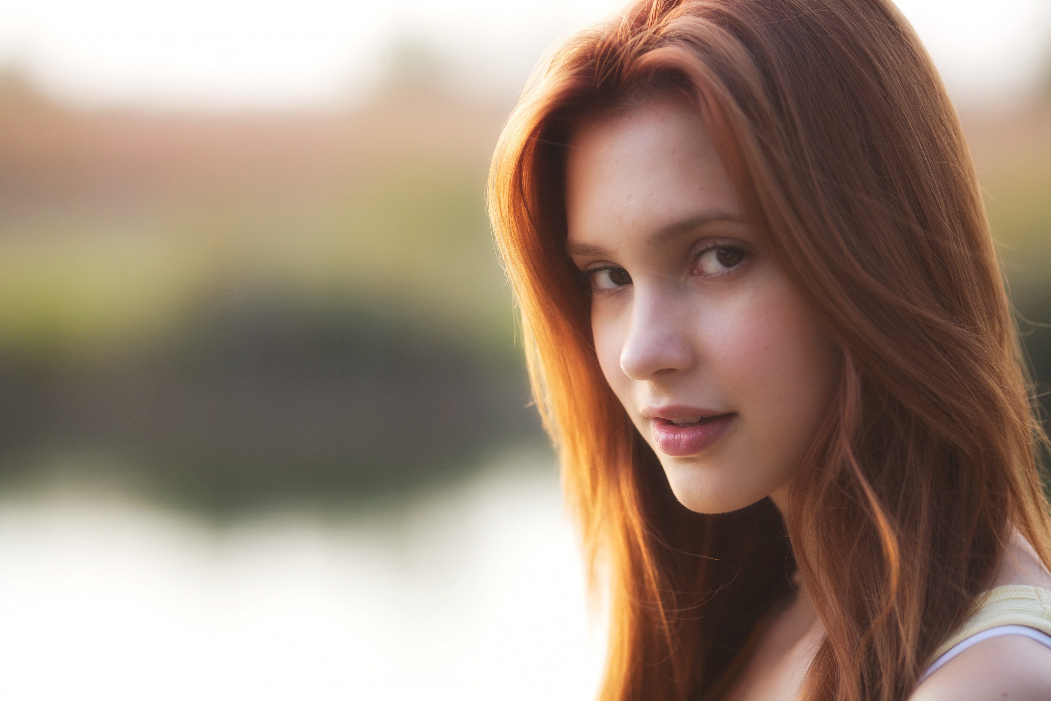 Portrait of Alexia Fast with Red Hair in Soft Light HD Wallpaper
