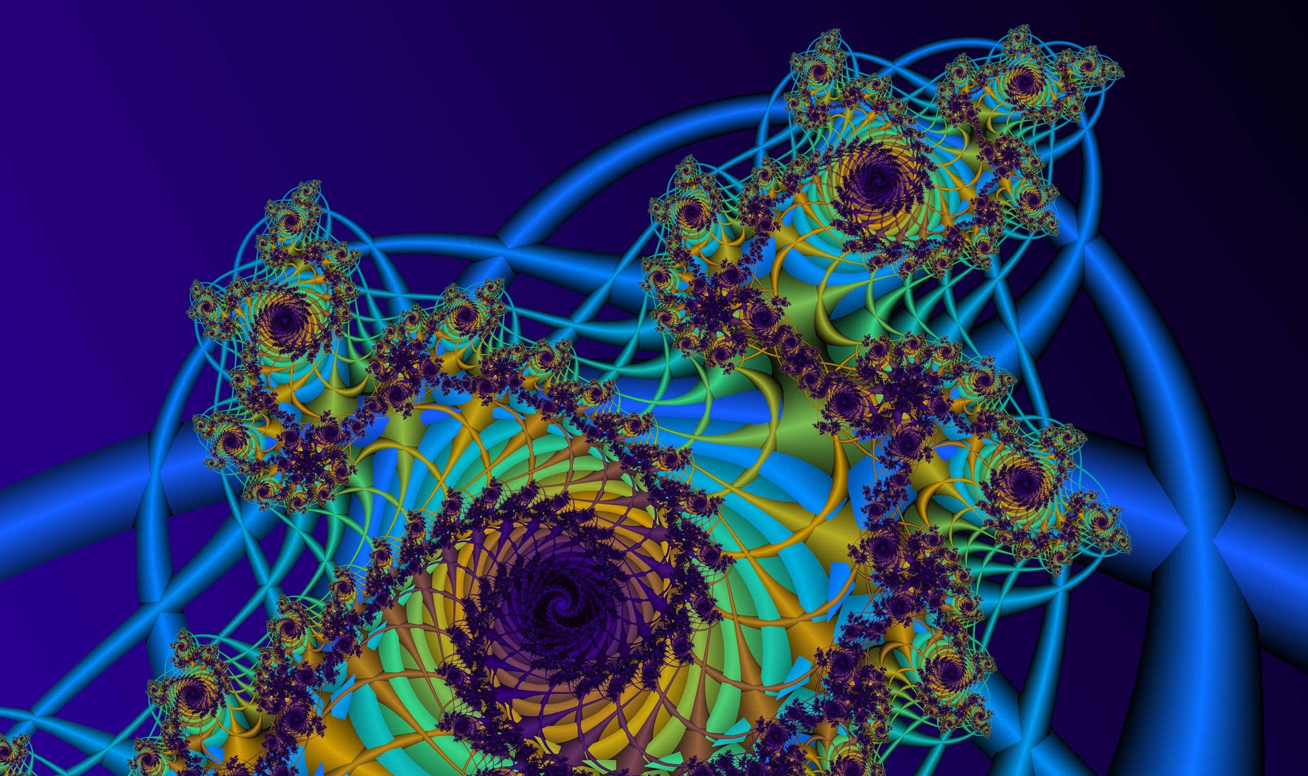 Fractal pattern with blue and yellow spirals HD Wallpaper
