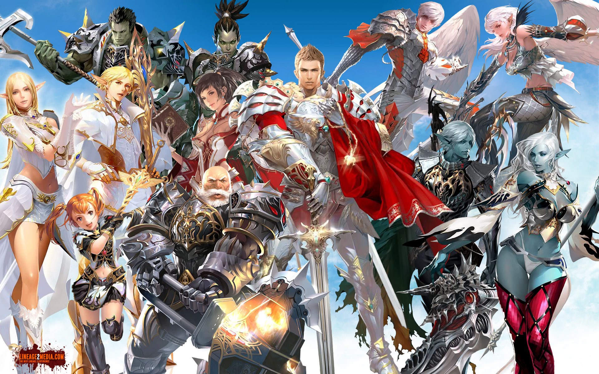 Lineage II characters in fantasy armor HD Wallpaper