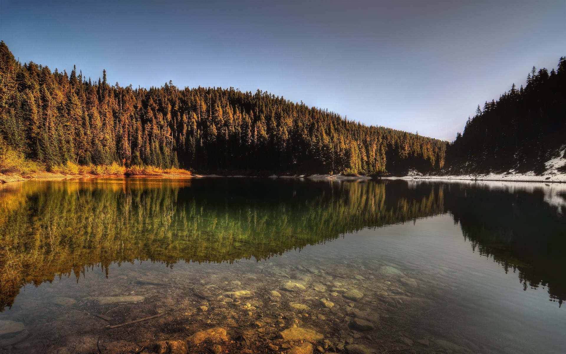 Lake with reflection of autumn forest HD Wallpaper