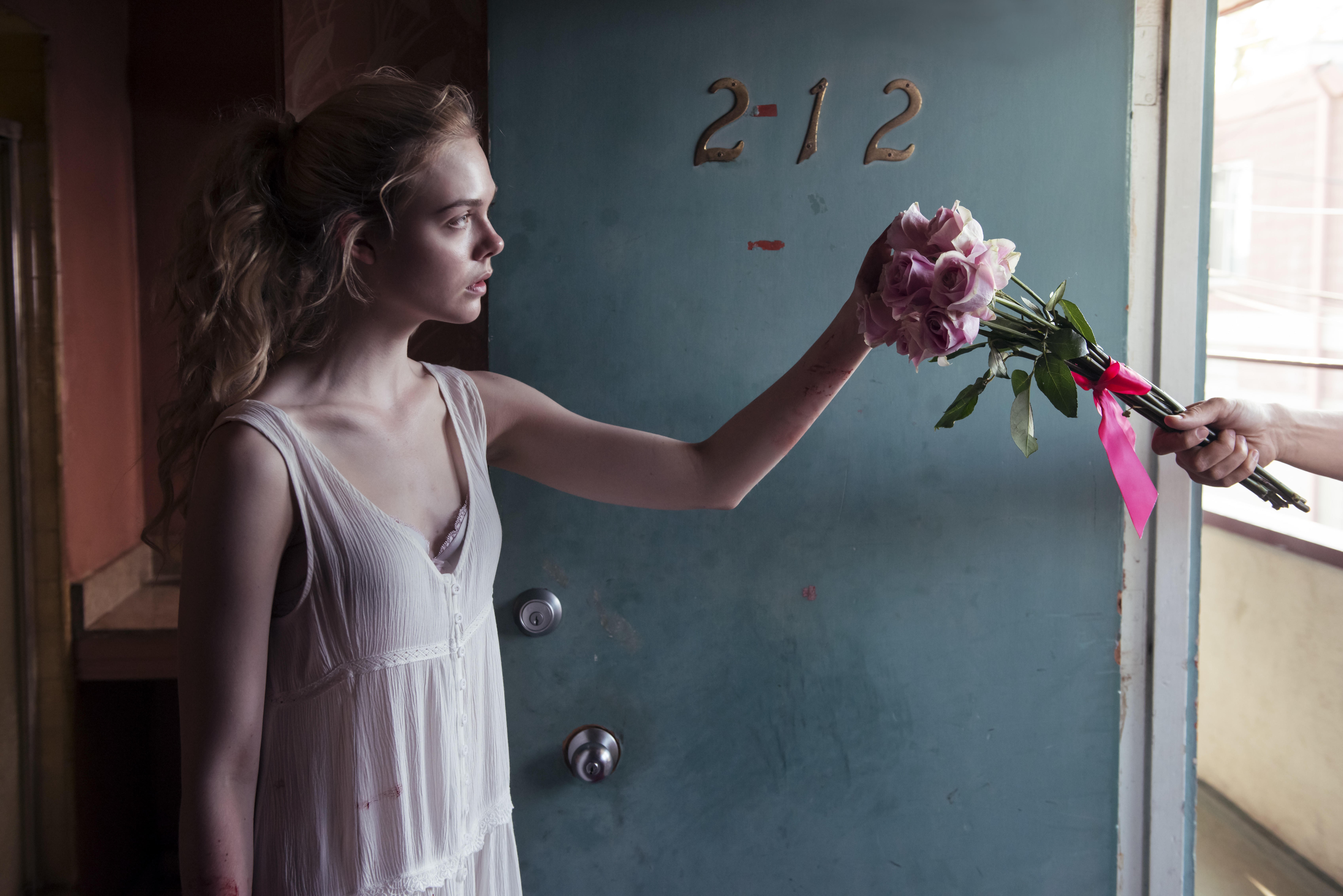 Elle Fanning receiving flowers at door HD Wallpaper