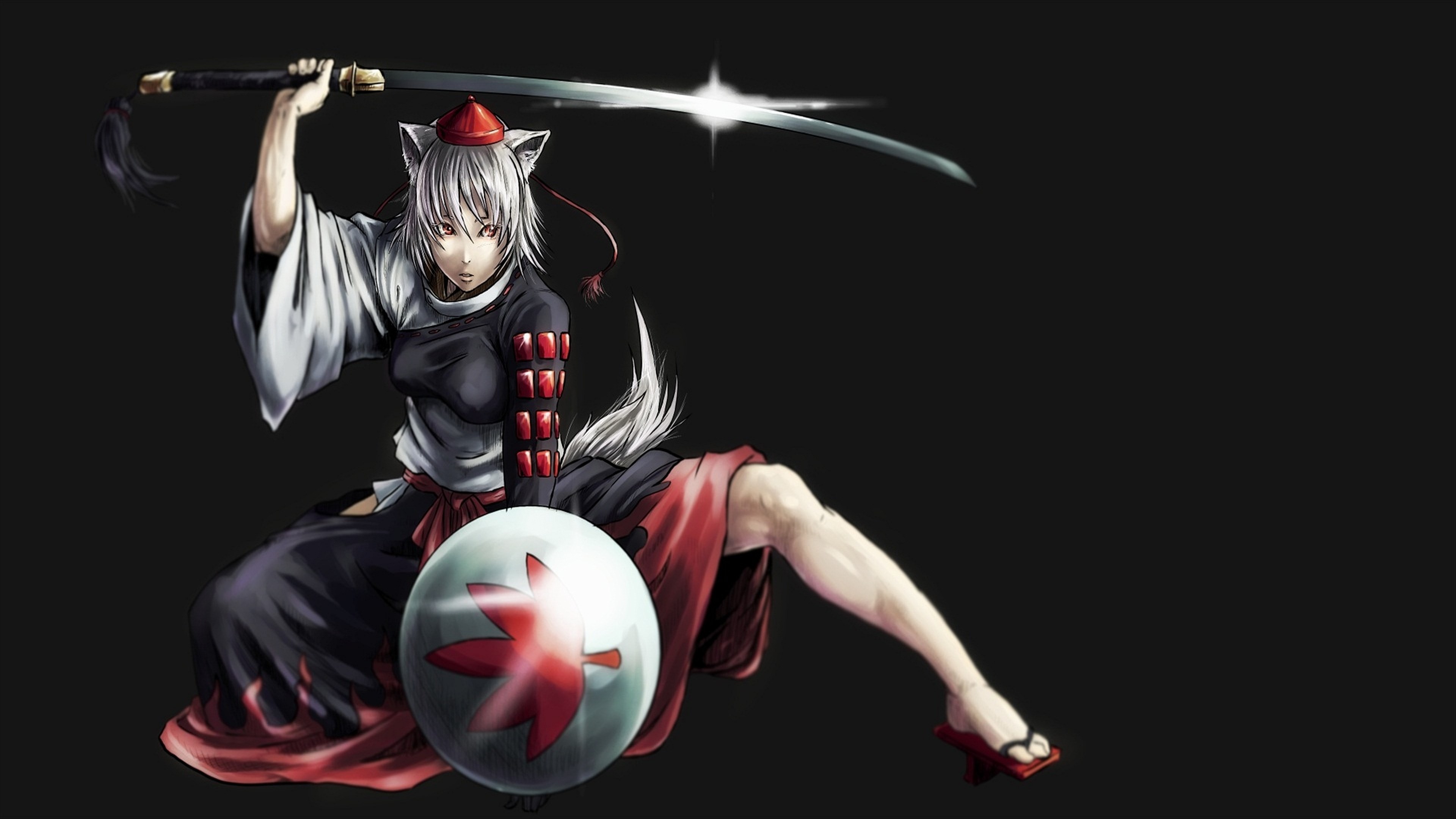 Anime girl with cat ears and katana HD Wallpaper