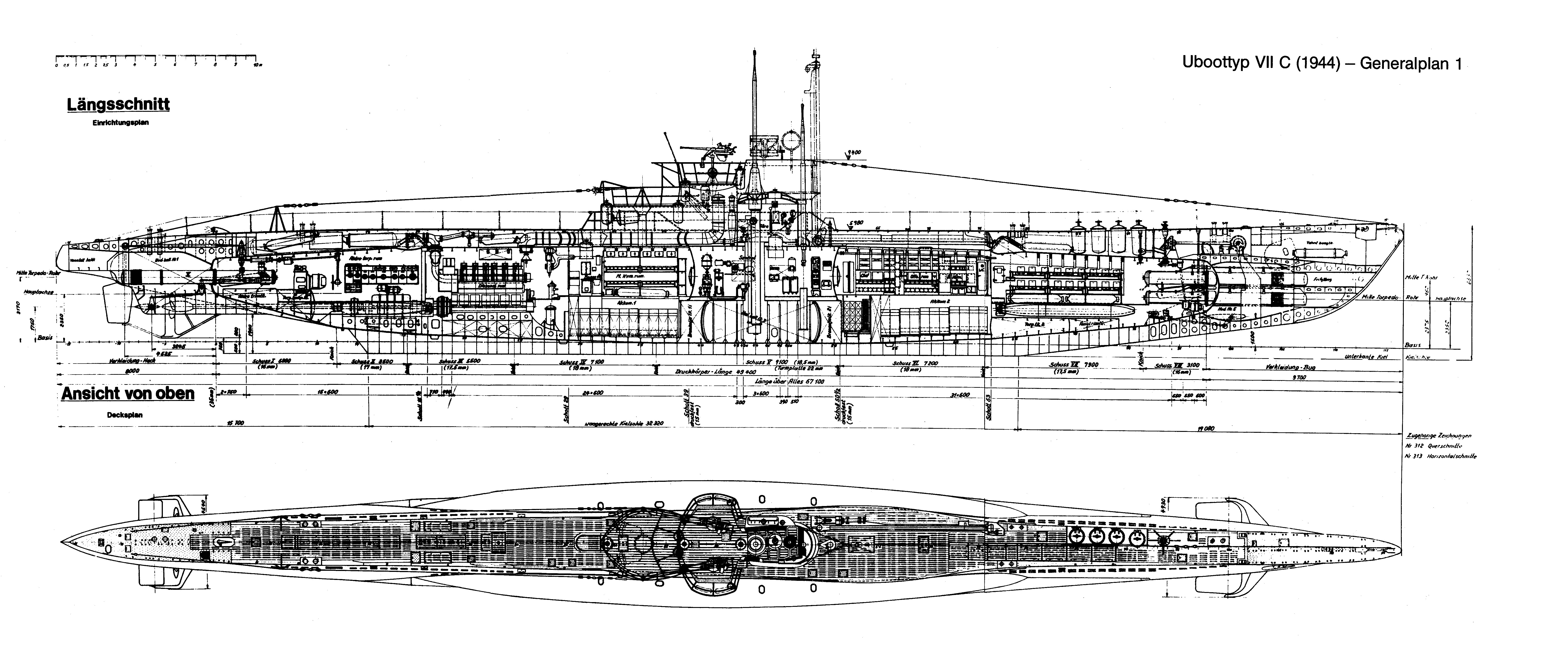 U-Boot Typ VII C (1944) General Plan HD Wallpaper