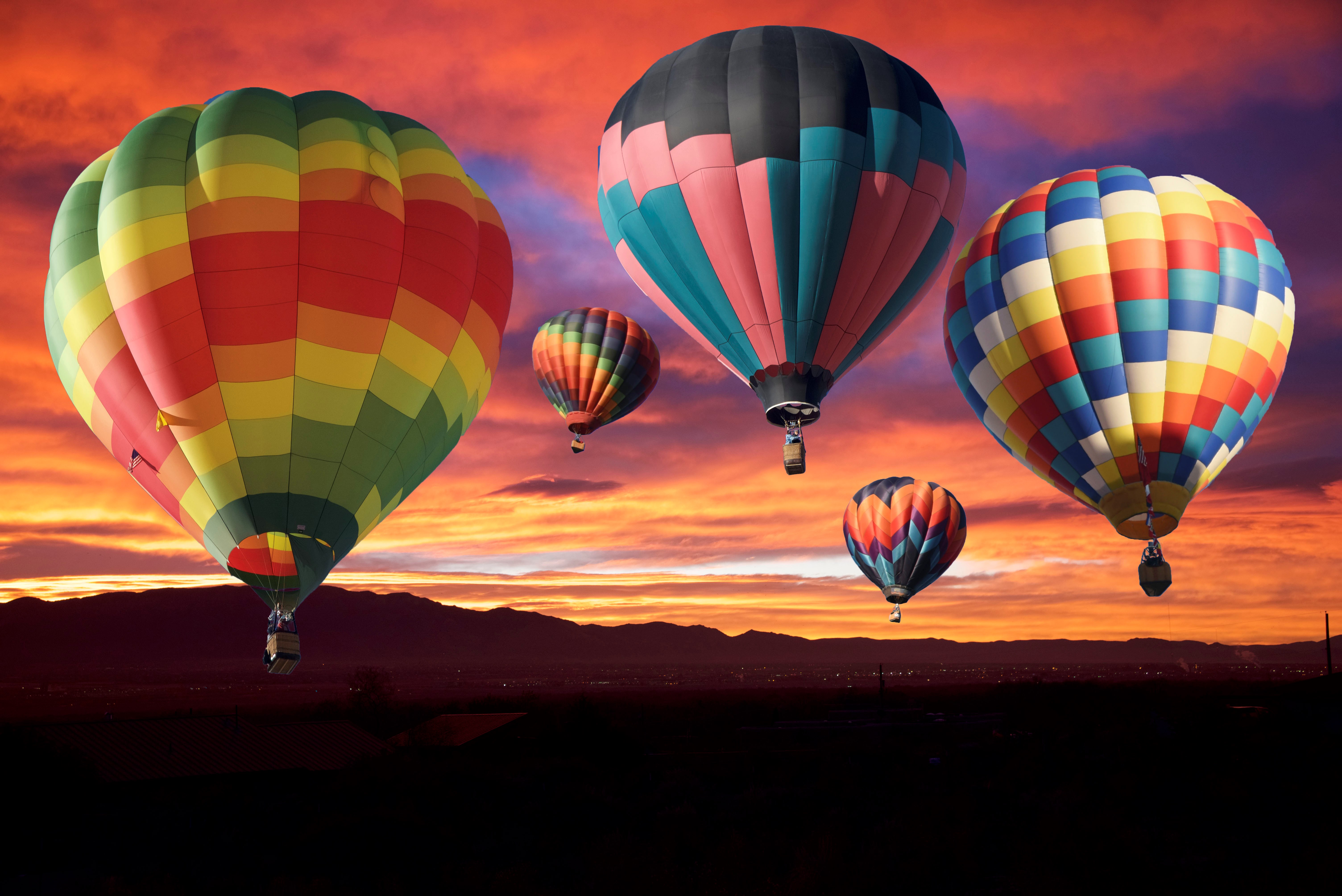 Hot air balloons at sunset HD Wallpaper
