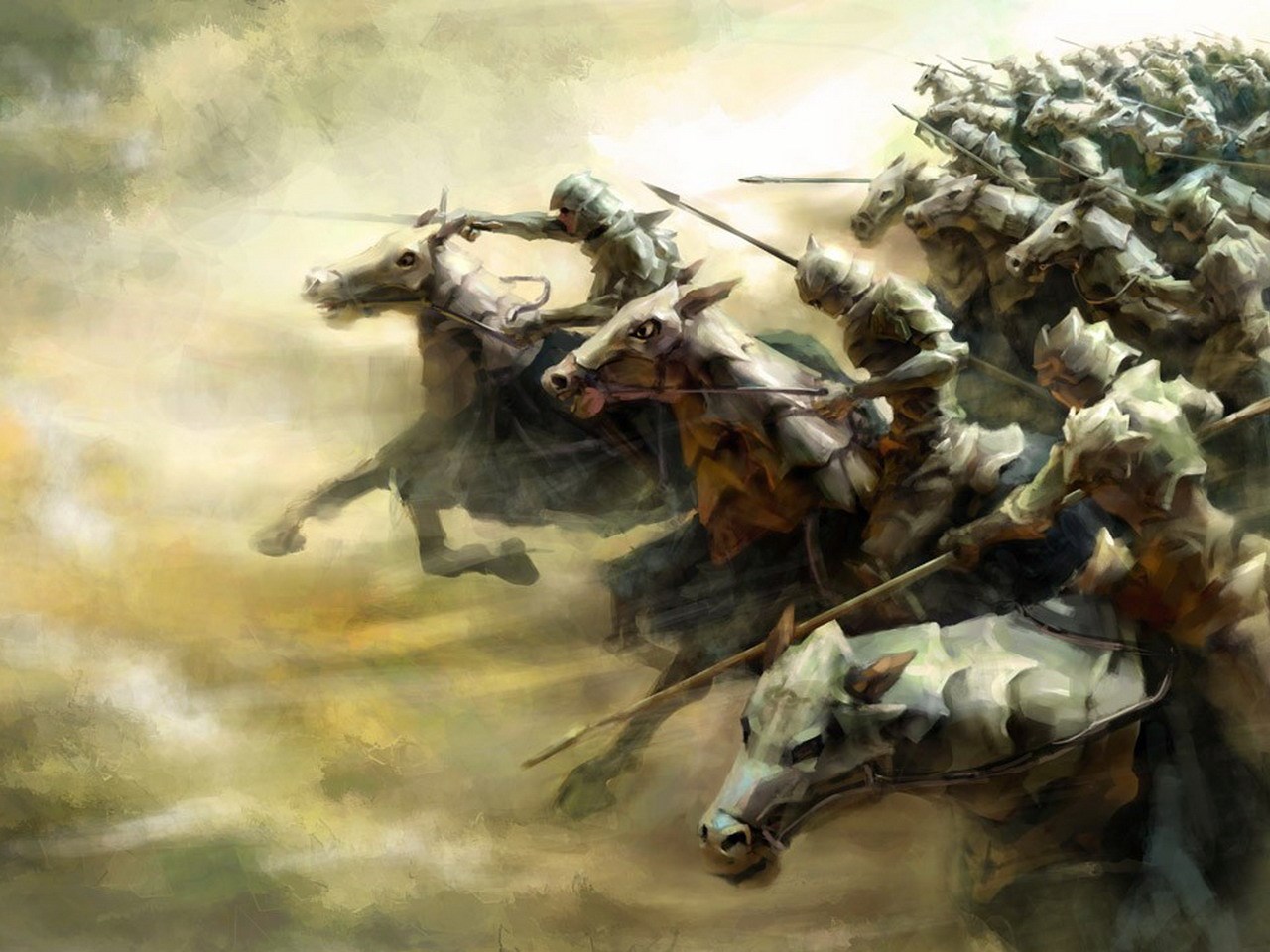 Armored cavalry charging into battle HD Wallpaper