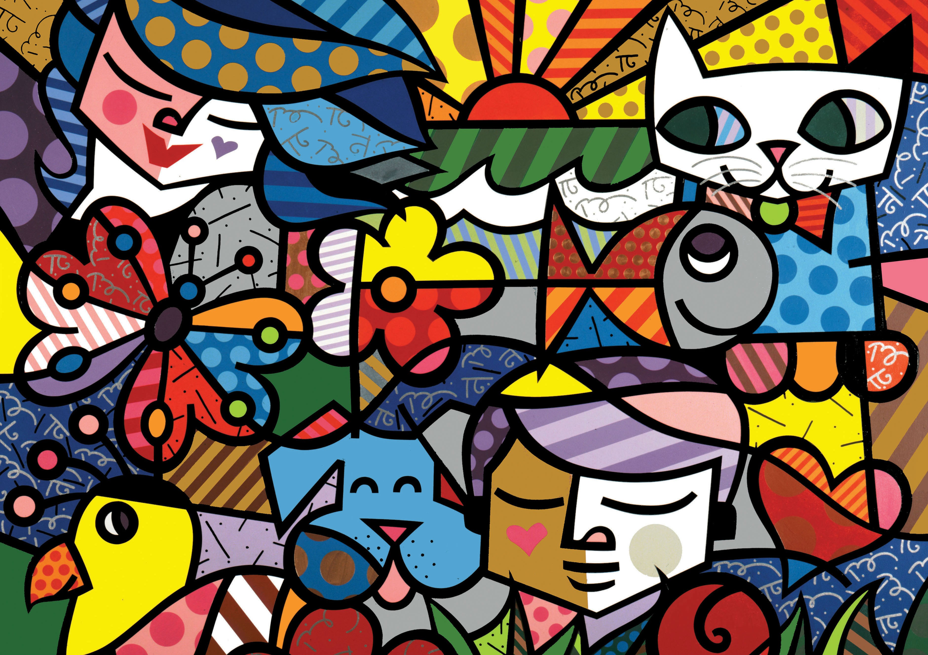 Pop Art Style Painting of People and Animals HD Wallpaper