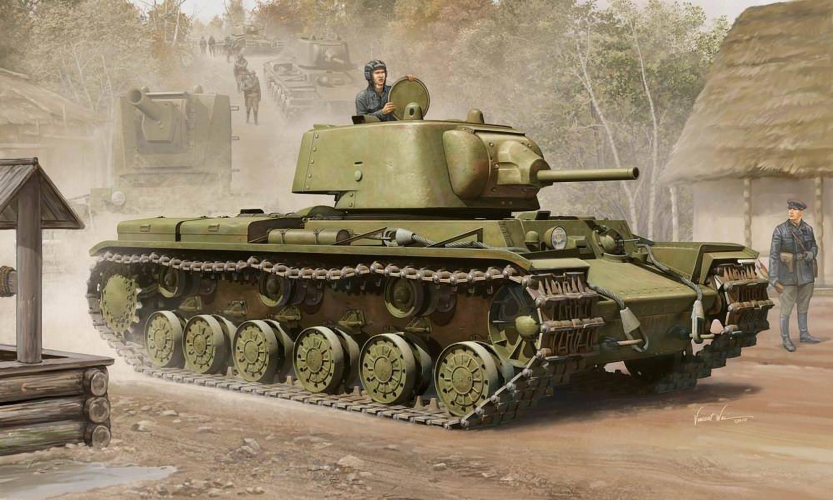 KV-2 tank with crew and soldier HD Wallpaper