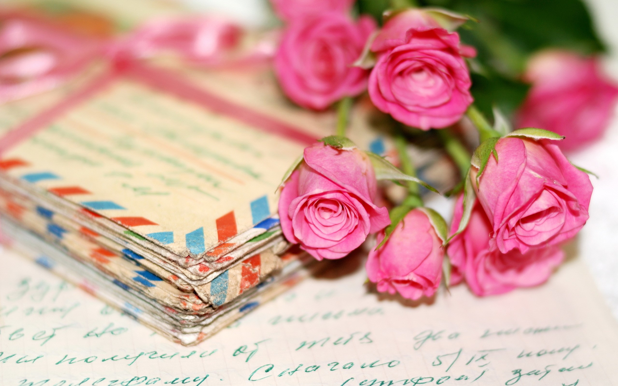 Vintage letters and pink roses HD Wallpaper