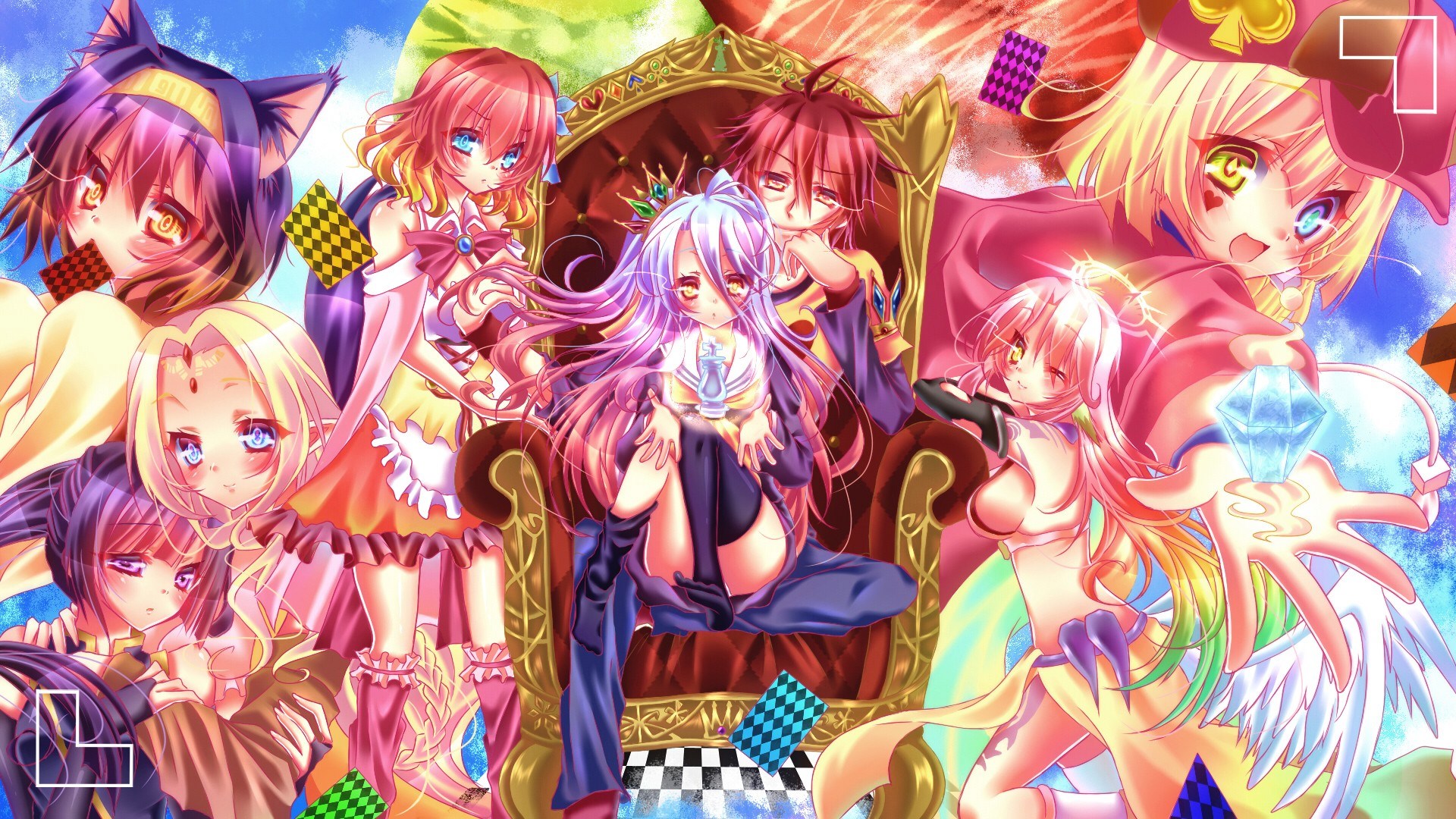 No Game No Life Characters on Throne HD Wallpaper