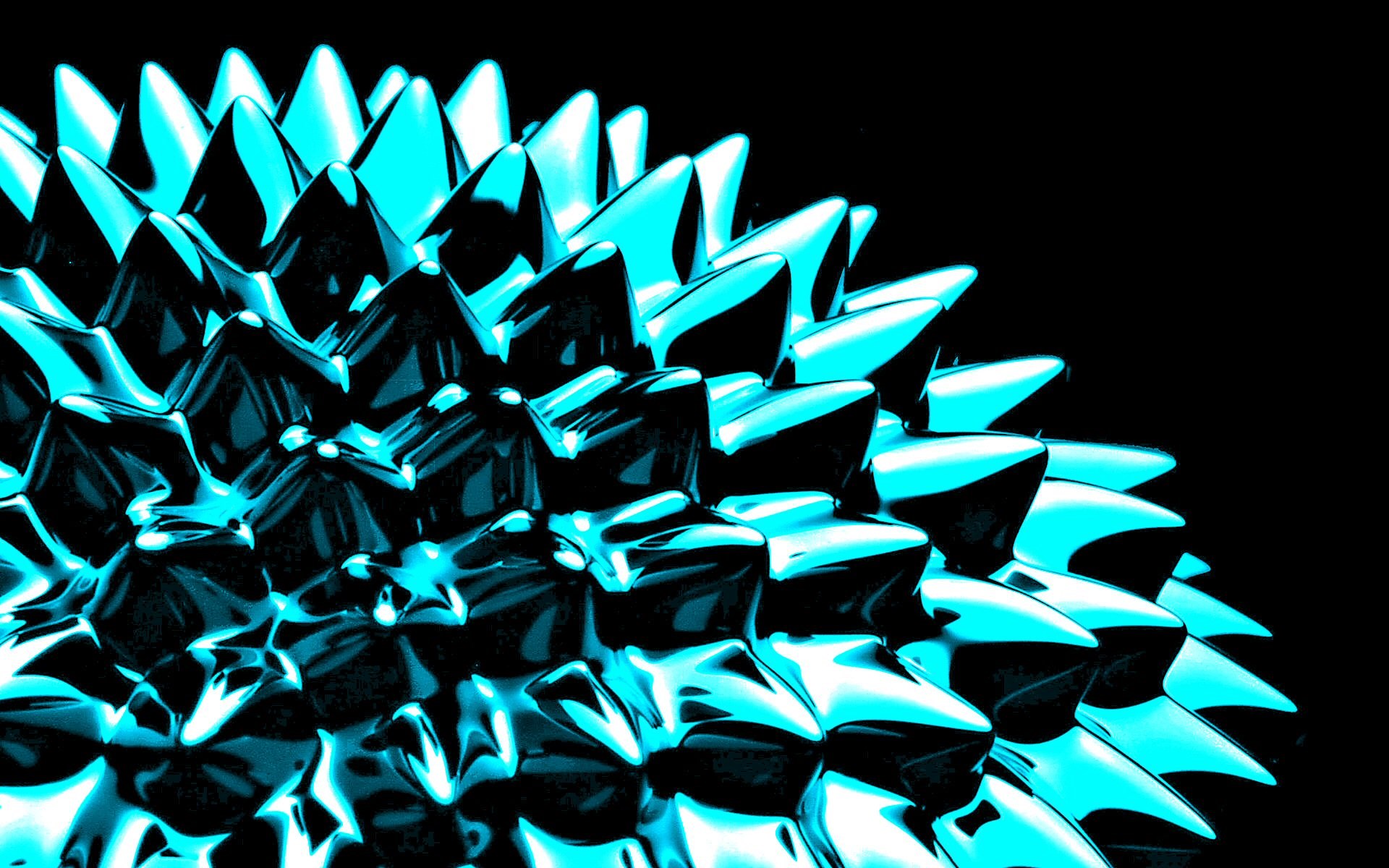 Turquoise ferrofluid spikes on black background HD Wallpaper