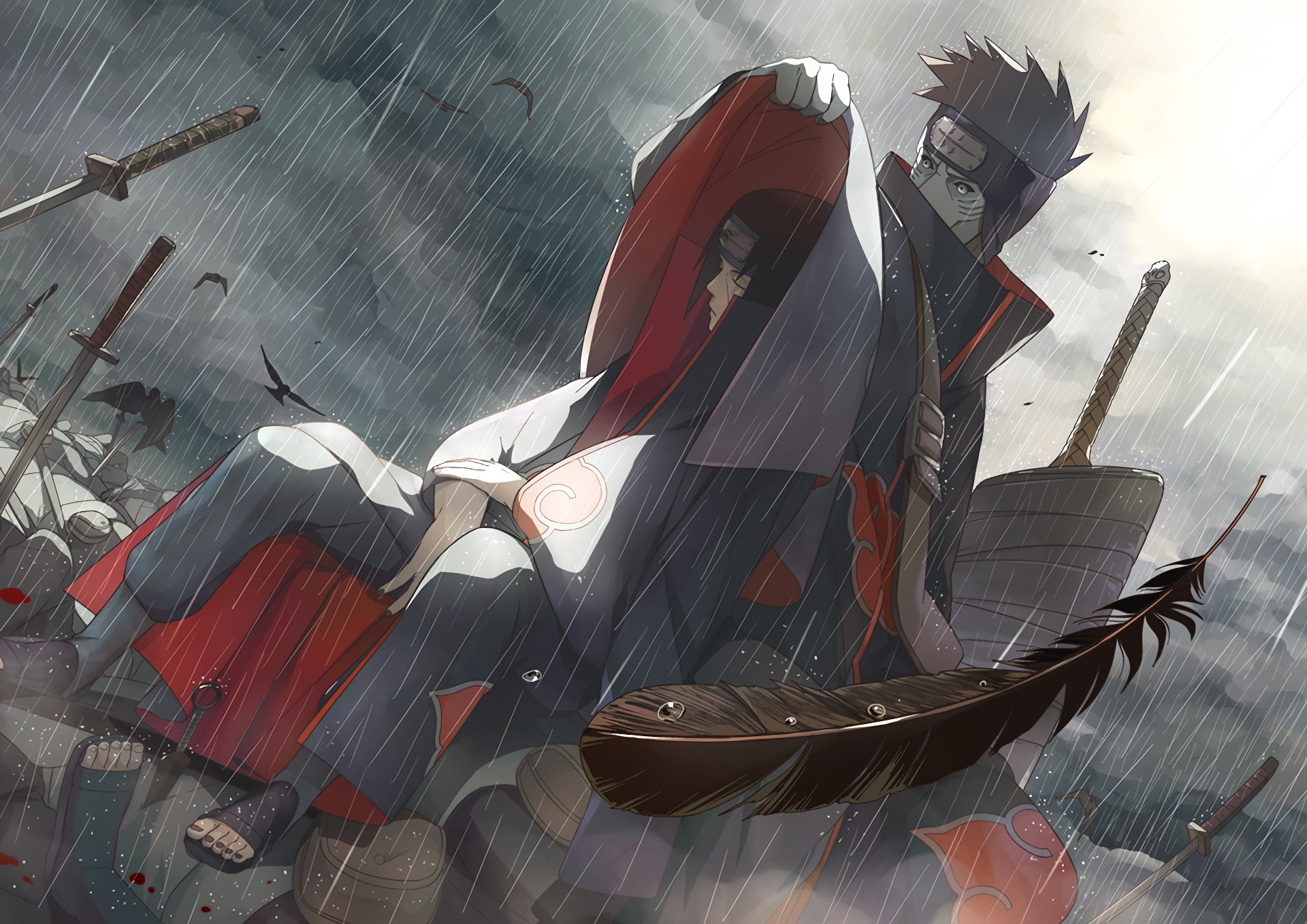 Itachi and Obito from Naruto in the rain HD Wallpaper