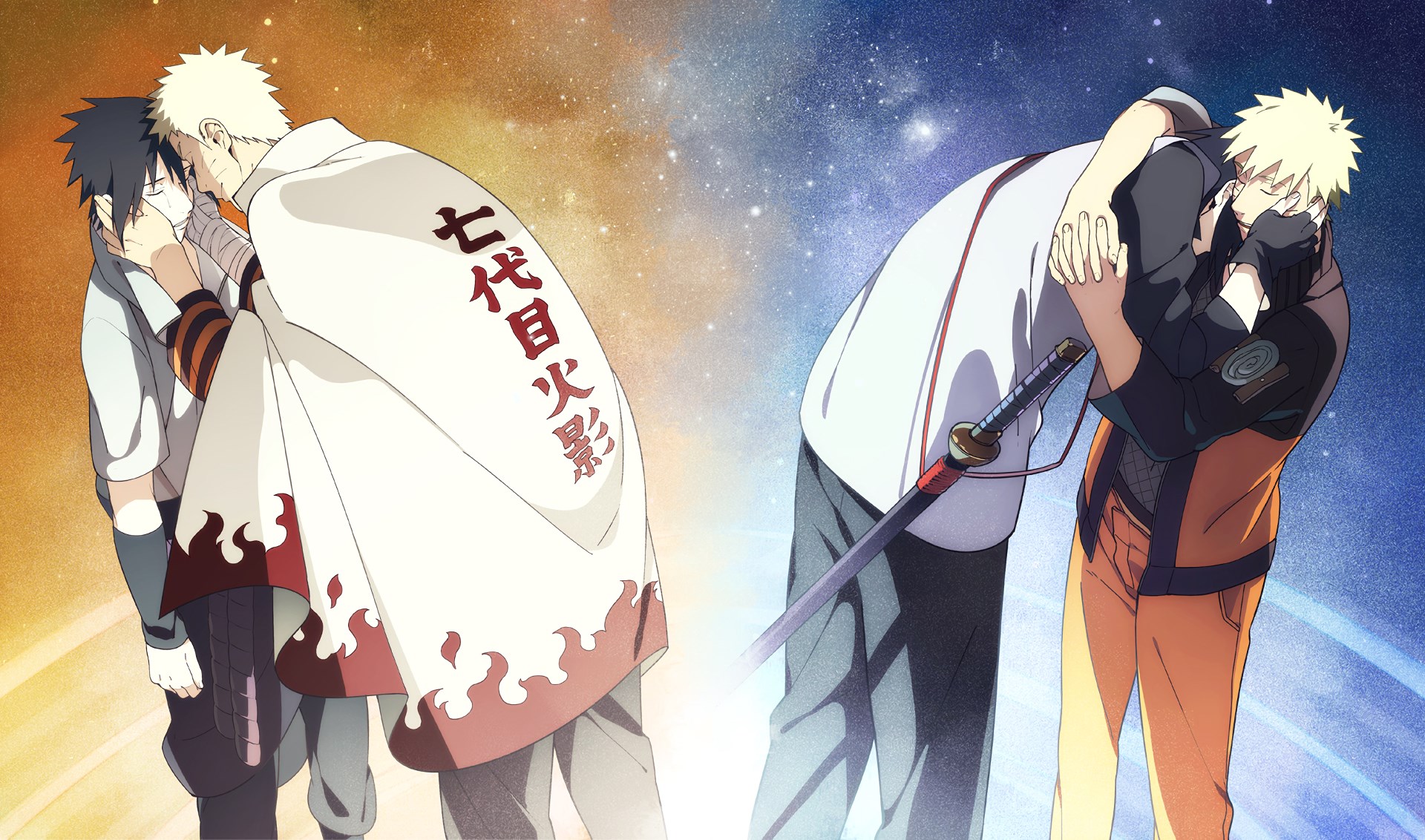 Naruto and Sasuke embracing HD Wallpaper