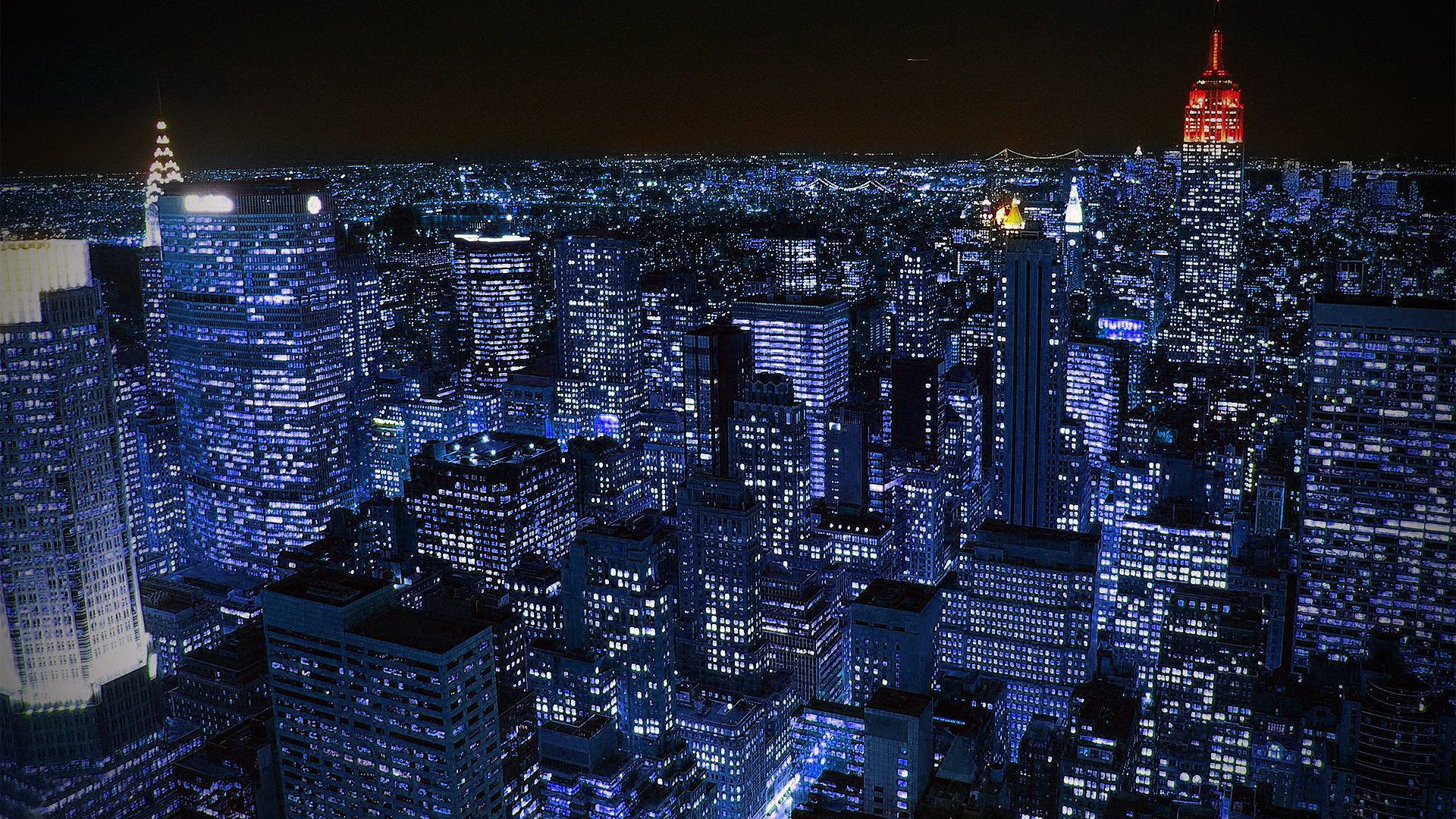 New York City skyline at night with Empire State Building HD Wallpaper