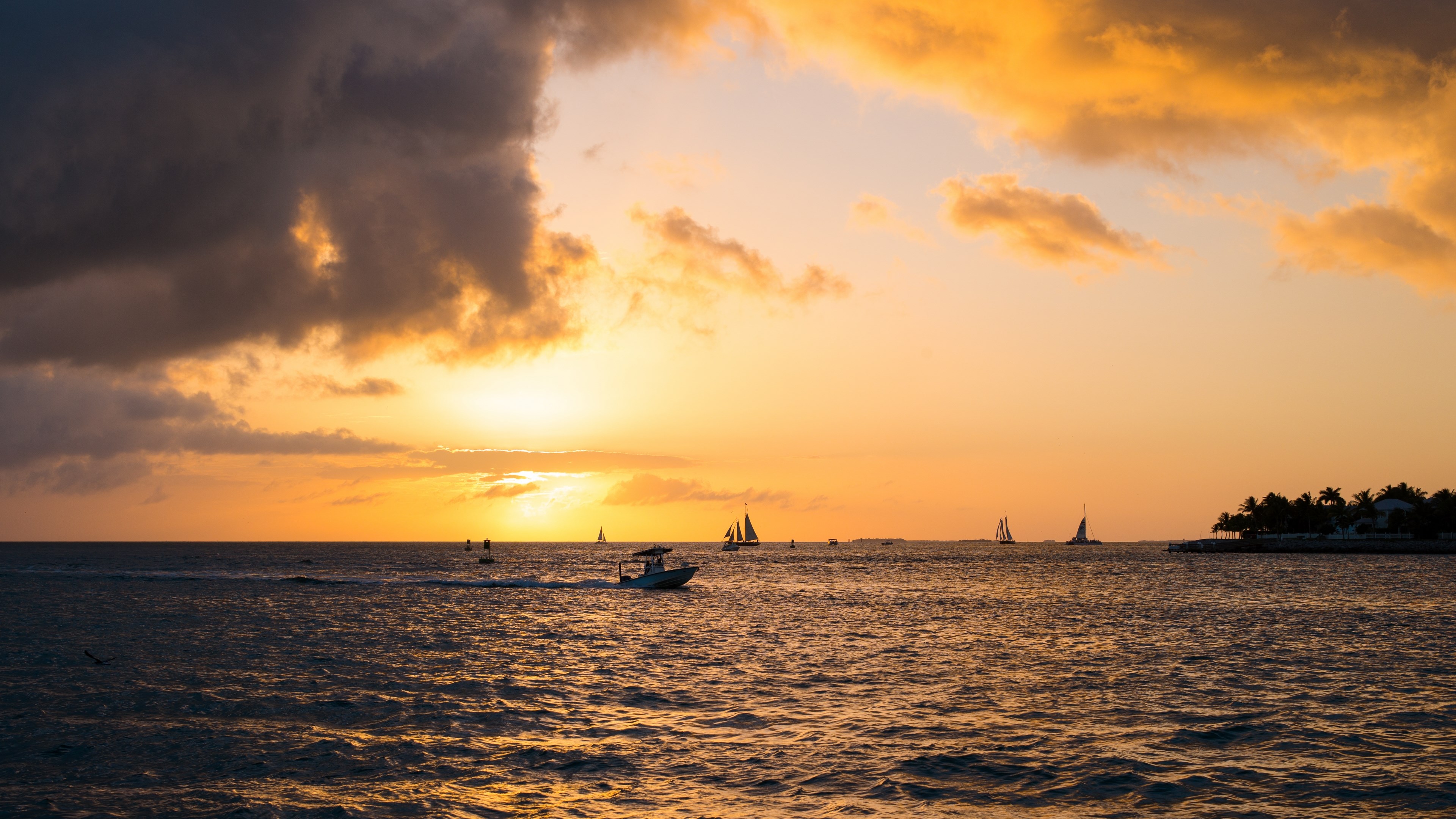 4K Windows Sunset with Sailboats and Boat HD Wallpaper