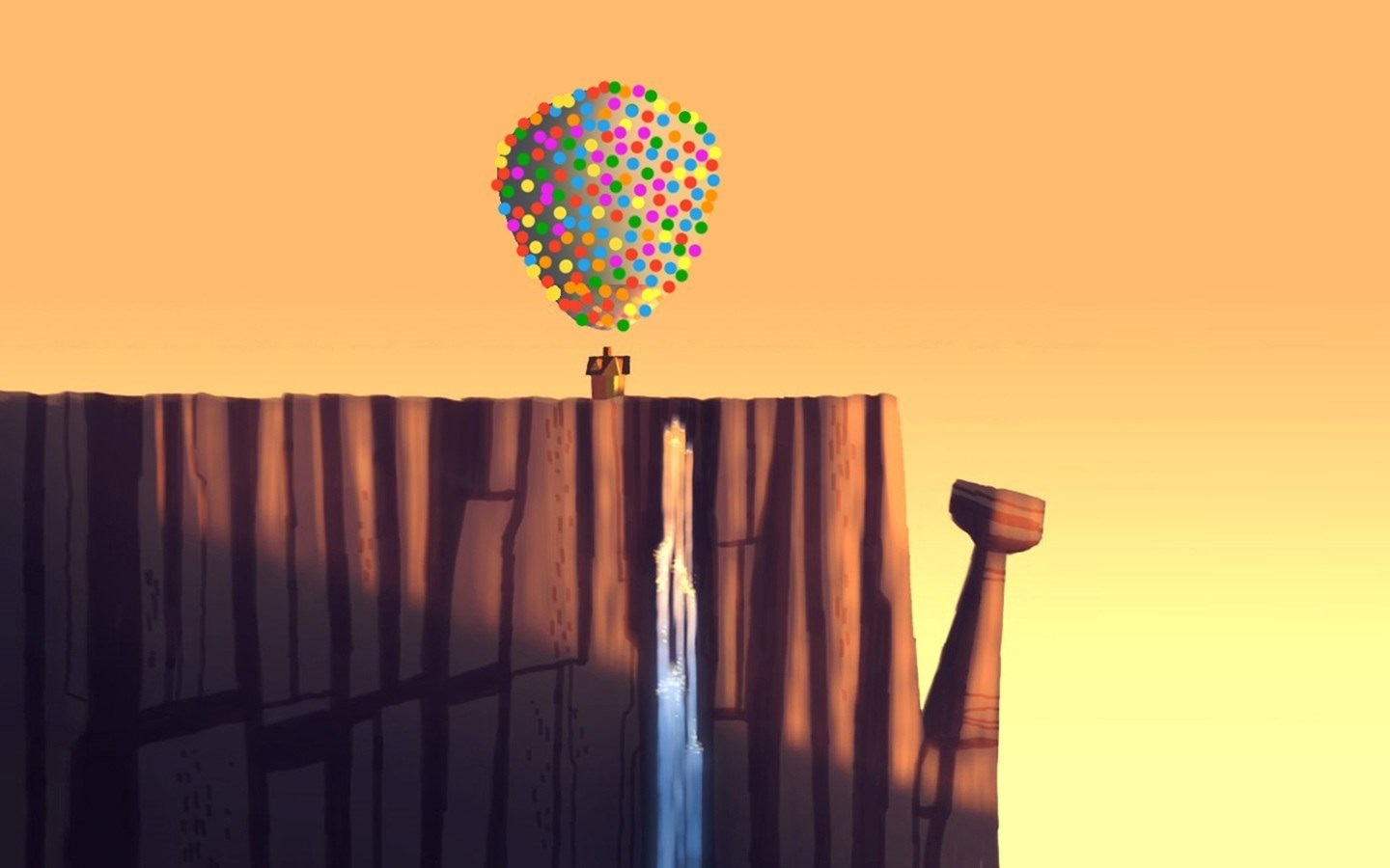 House with balloons on a cliff HD Wallpaper