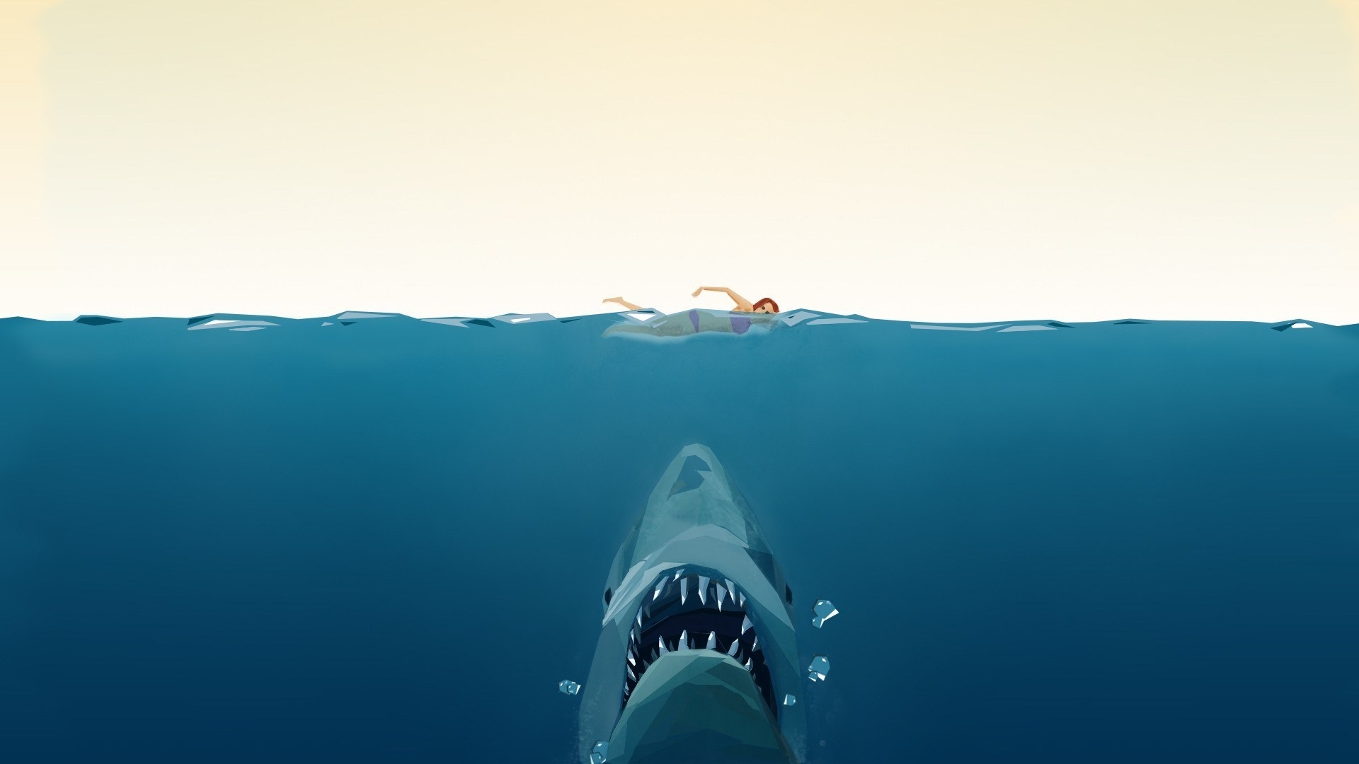 Shark attacking swimmer in the ocean HD Wallpaper
