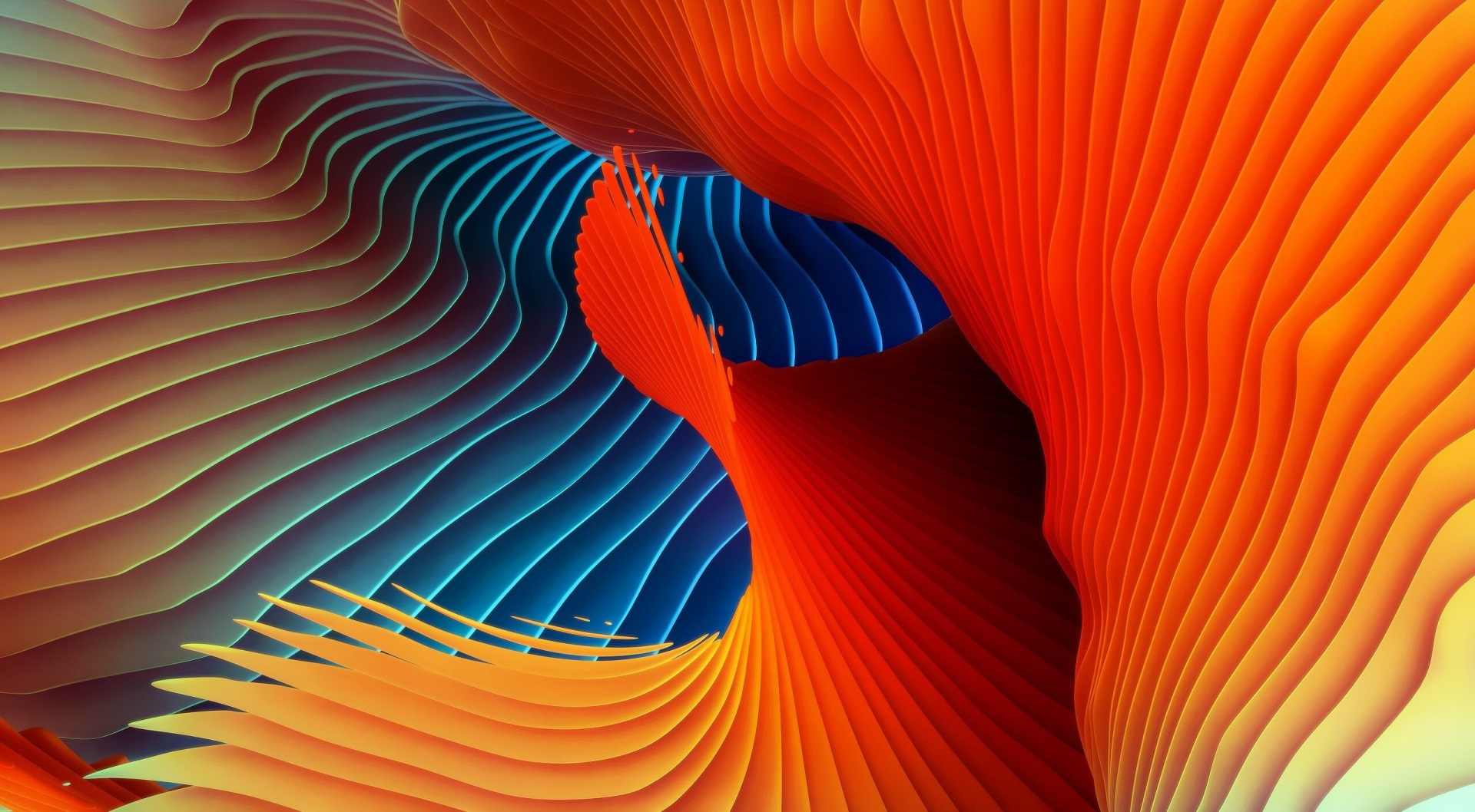 Abstract wavy orange and blue layers HD Wallpaper