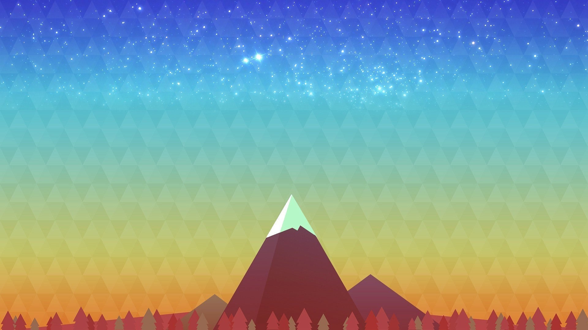 Minimalist Mountain Landscape with Starry Sky HD Wallpaper