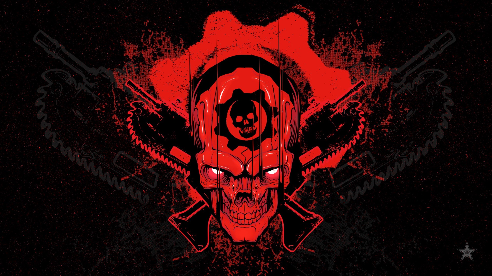 Gears of War Skull and Chainsaw Guns HD Wallpaper