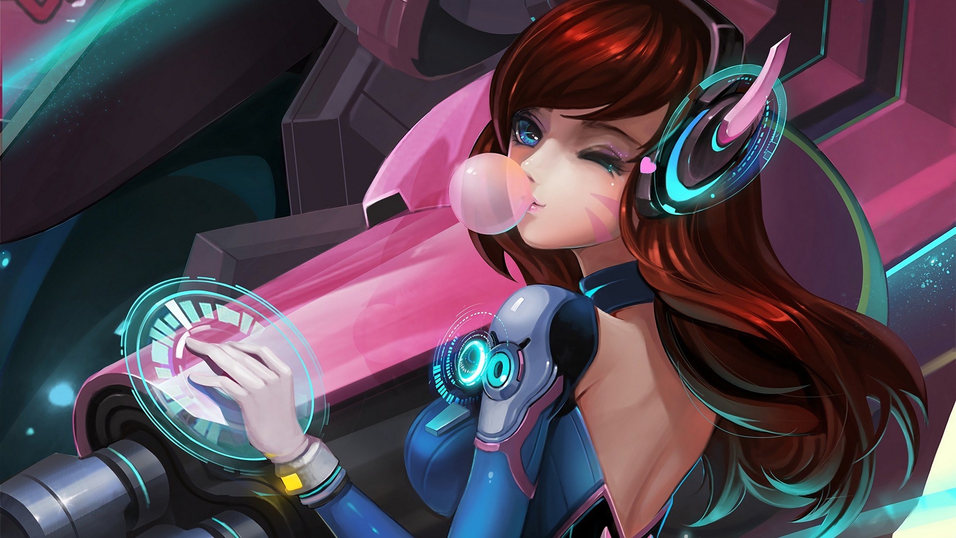 D.Va from Overwatch blowing bubblegum HD Wallpaper
