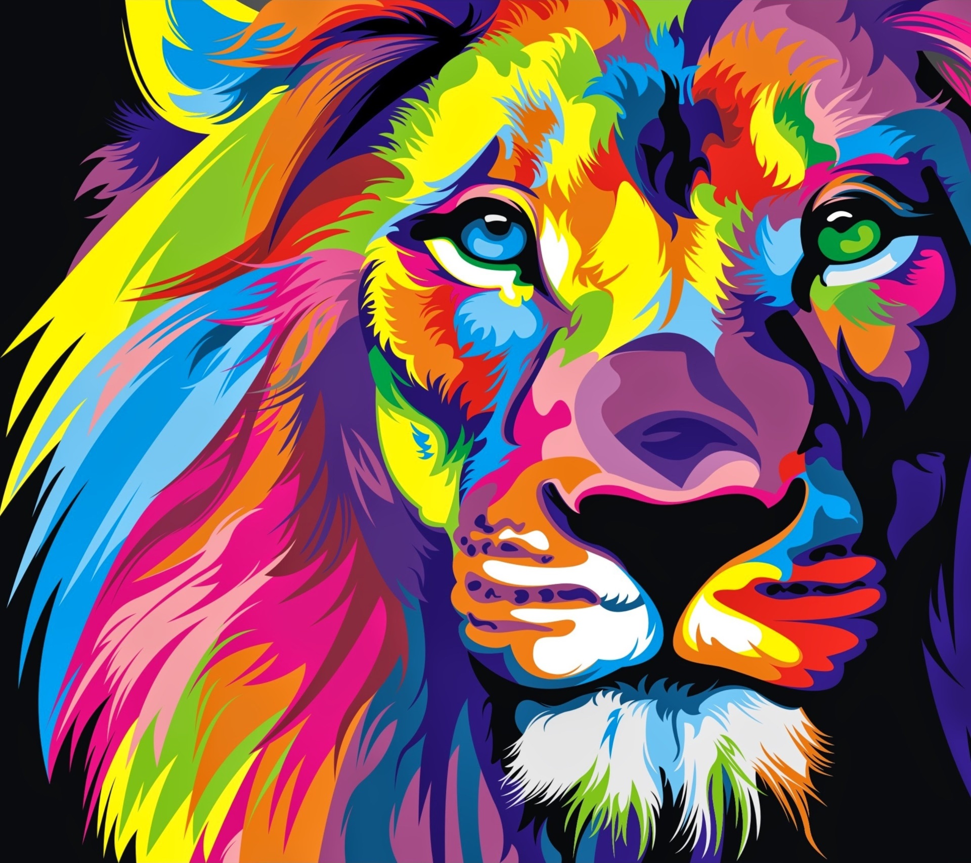 Vibrant Color Abstract Lion Portrait HD Wallpaper