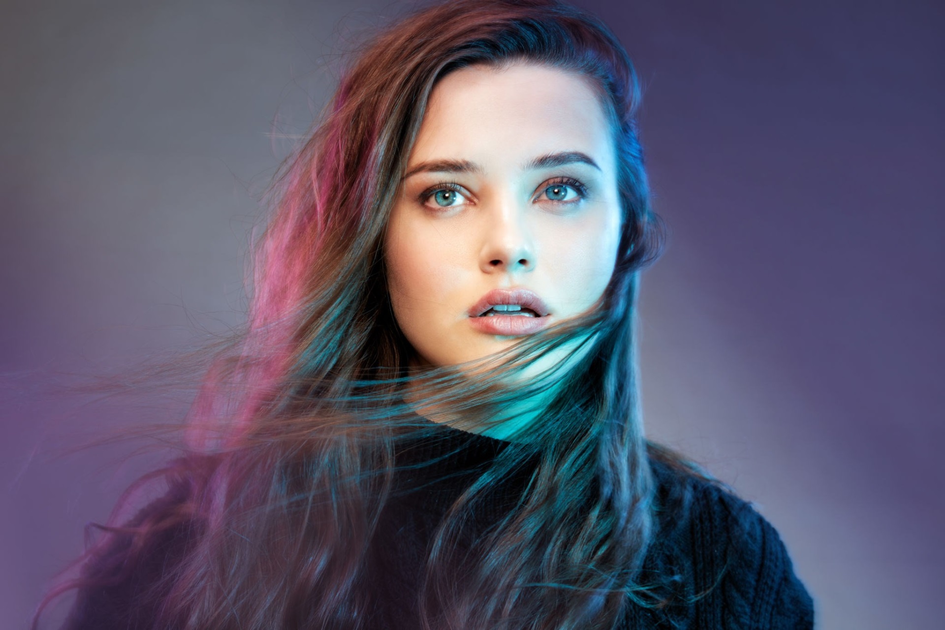 Katherine Langford Portrait with Flowing Hair and Soft Lighting HD Wallpaper