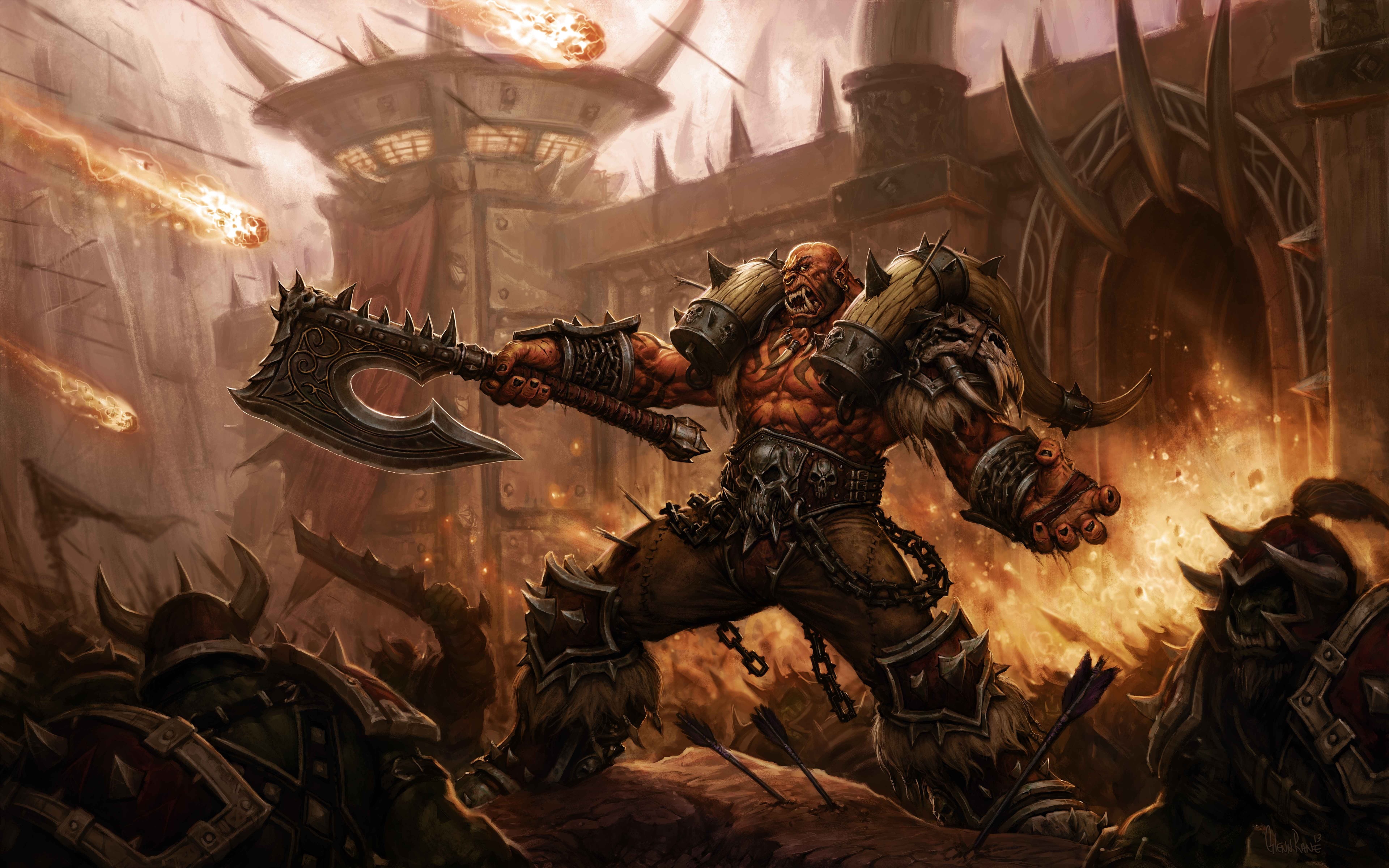 Orc Warrior with Axe during Siege of Orgrimmar 4K HD Wallpaper