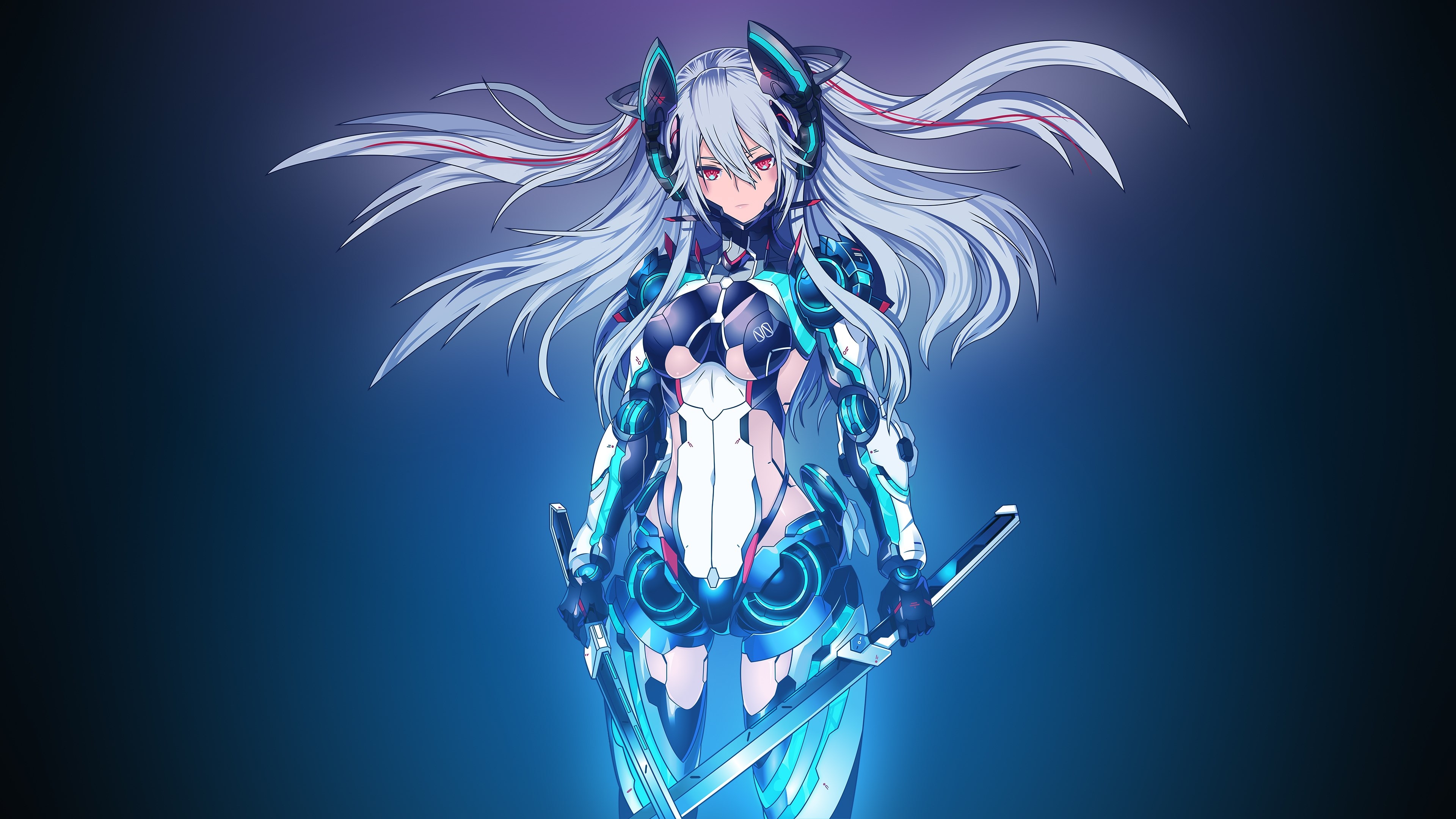 Mecha girl with swords 4K HD Wallpaper