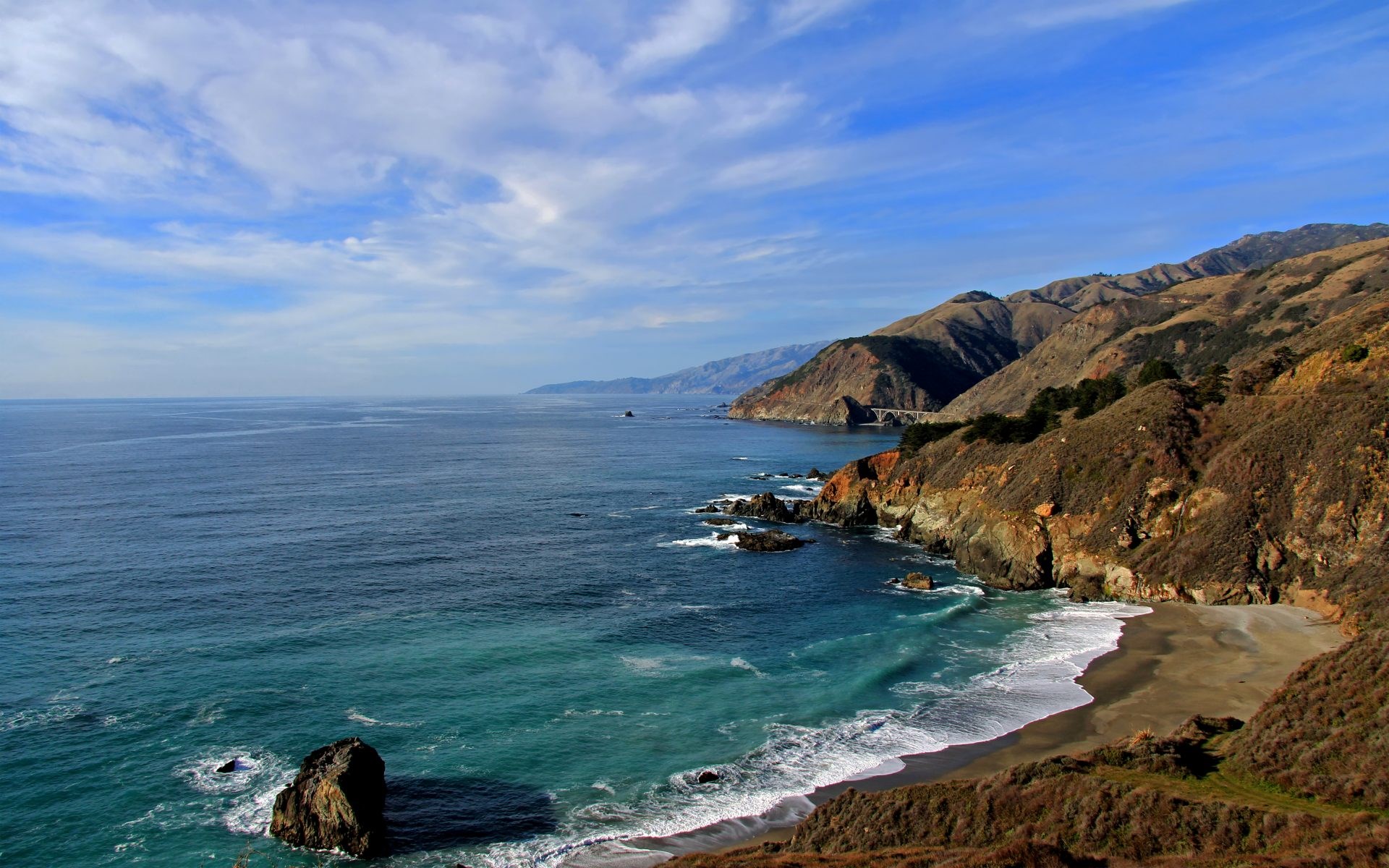 Big Sur coastline with Bixby Bridge and ocean waves HD Wallpaper