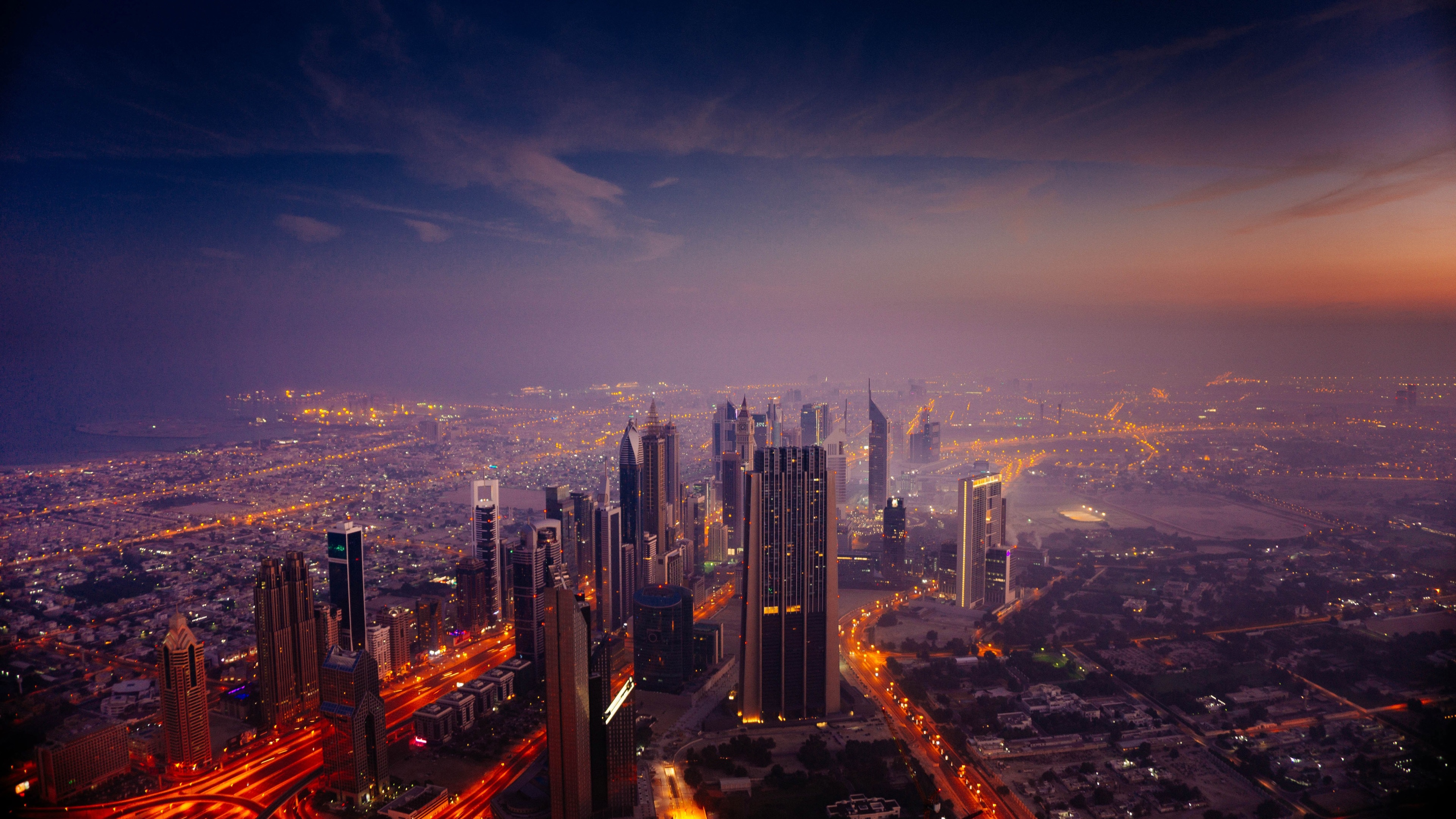 Dubai cityscape at dusk 4K HD Wallpaper