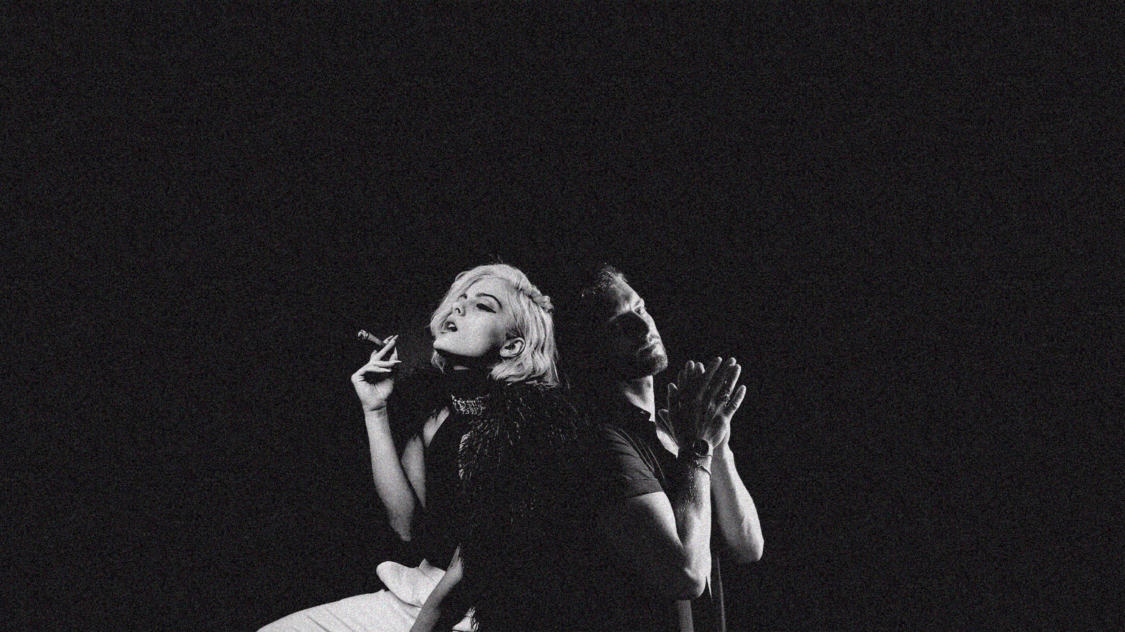 Bebe Rexha and man in black and white HD Wallpaper