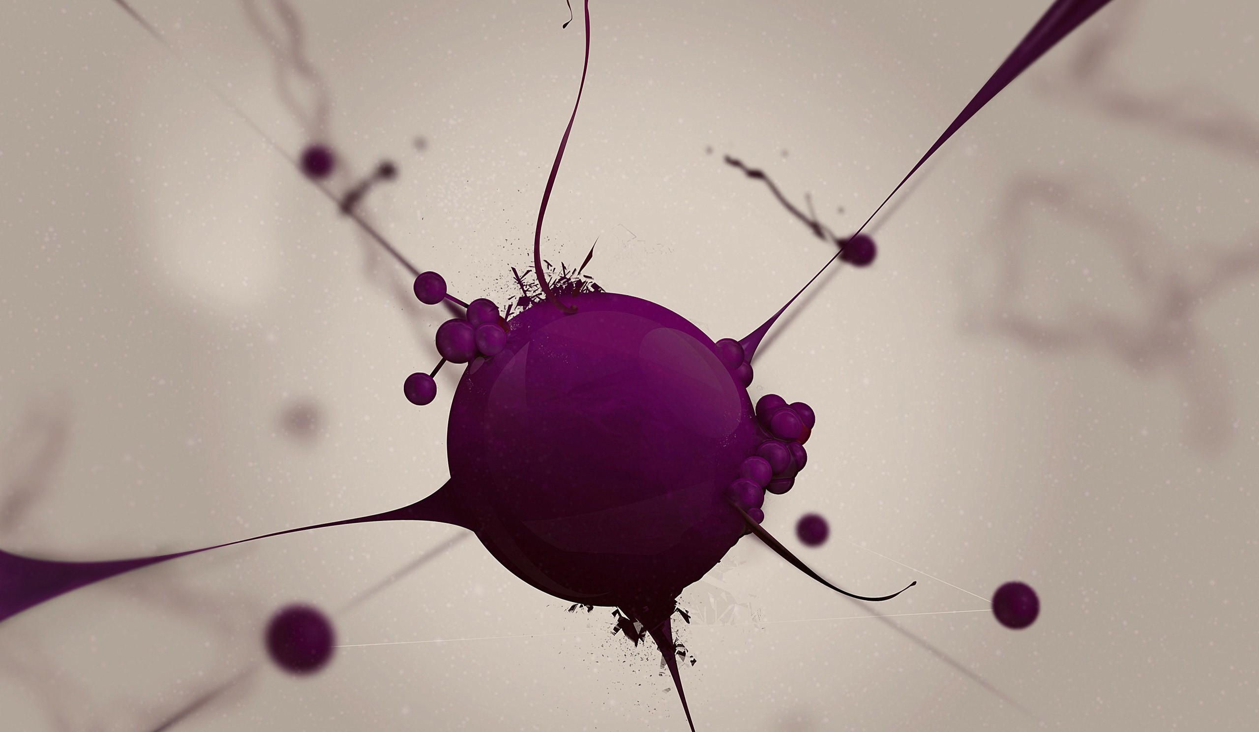 Abstract purple digital art with spheres and tendrils HD Wallpaper