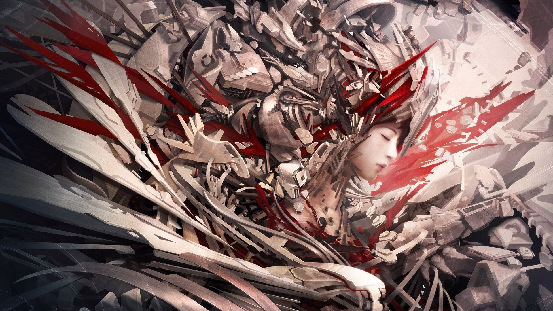 Artwork of a woman with a robot or cyborg HD Wallpaper