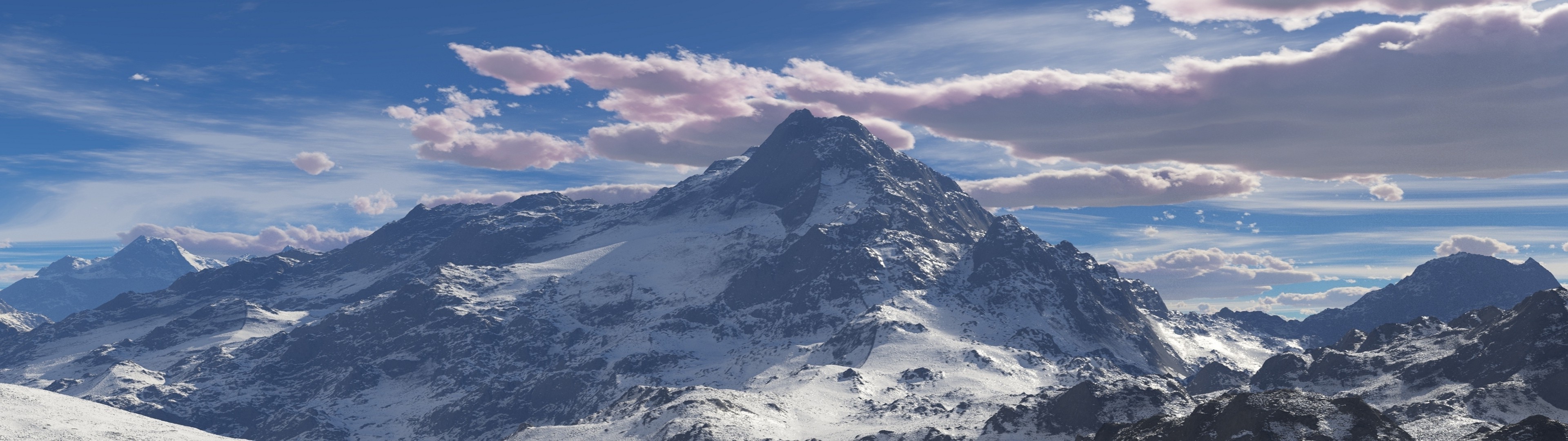 Panoramic mountain landscape with clouds HD Wallpaper