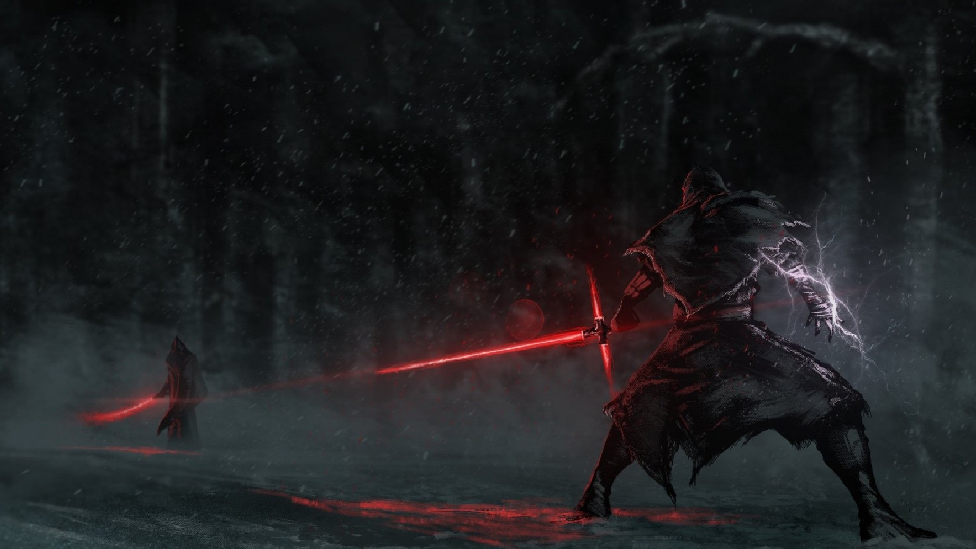 Kylo Ren and another figure with lightsabers HD Wallpaper