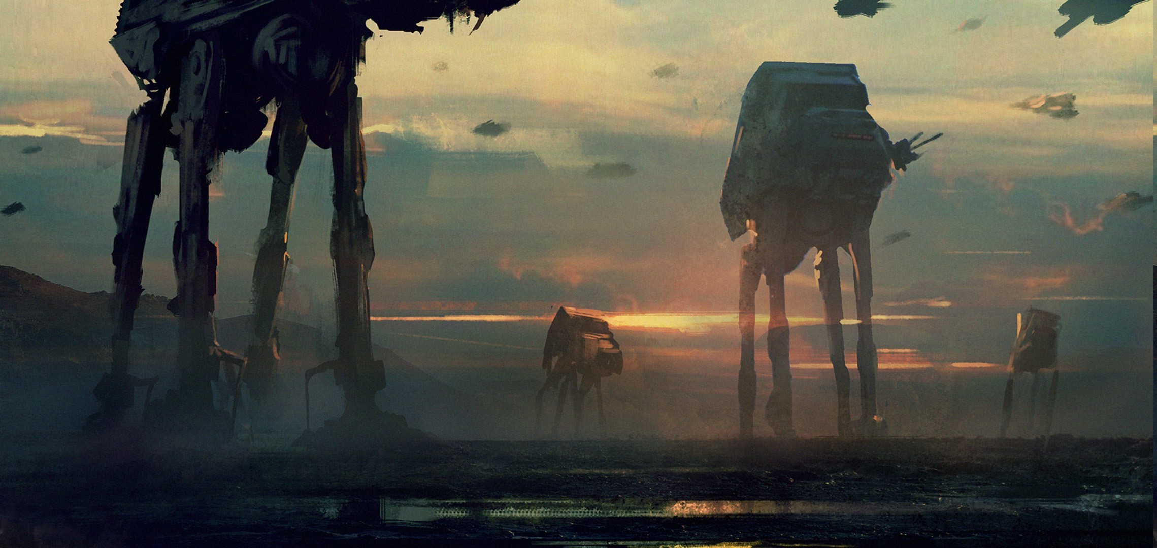 Star Wars AT-AT walkers at sunset HD Wallpaper